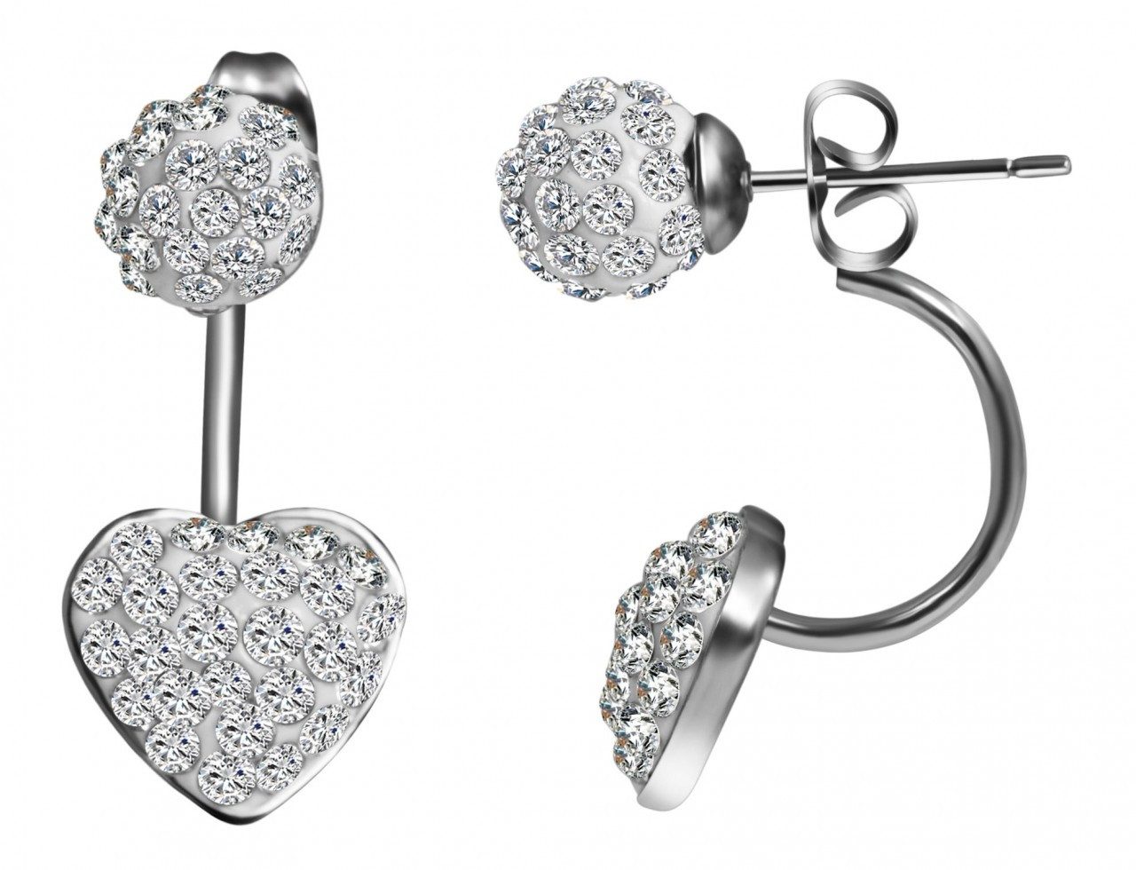 Paar Ohrhänger Damen Ohrstecker aus Edelstahl mit Herz und Strass