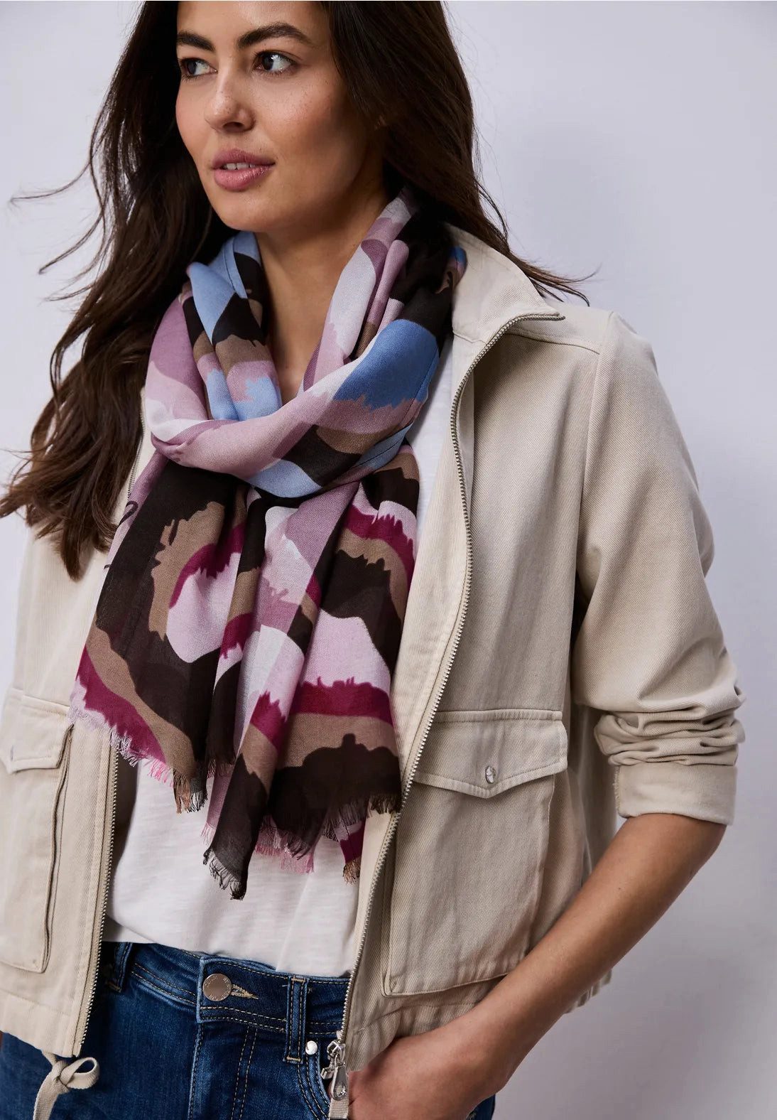 STREET ONE Schal Schal mit Multicolor Muster und Wording, (1-St) günstig online kaufen
