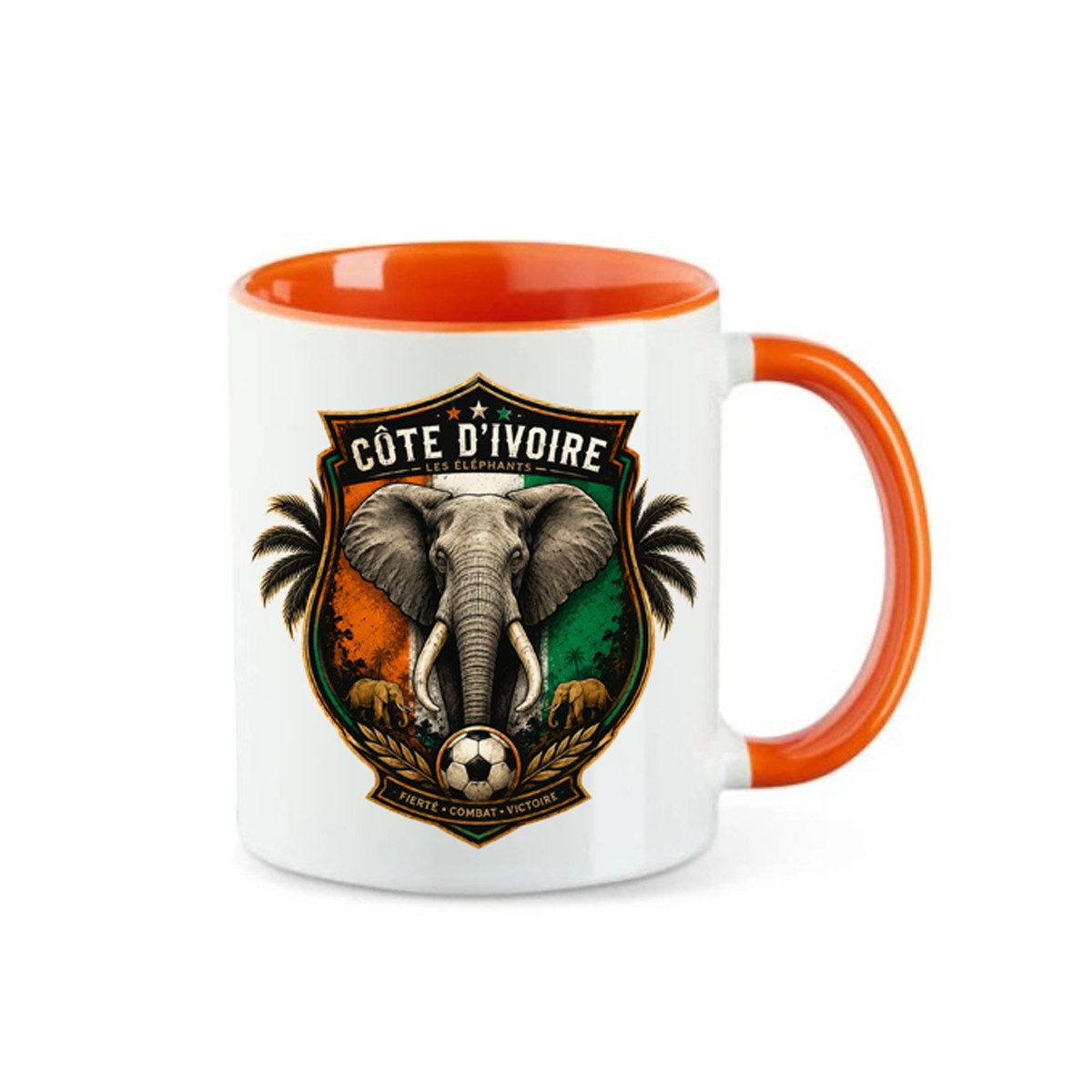 Blondie & Brownie Tasse Elfenbeinküste Tasse Elefantenwappen Fußball Print Keramikbecher, 1-tlg., Keramik, Elfenbeinküste Tasse Elefantenwappen Prestige