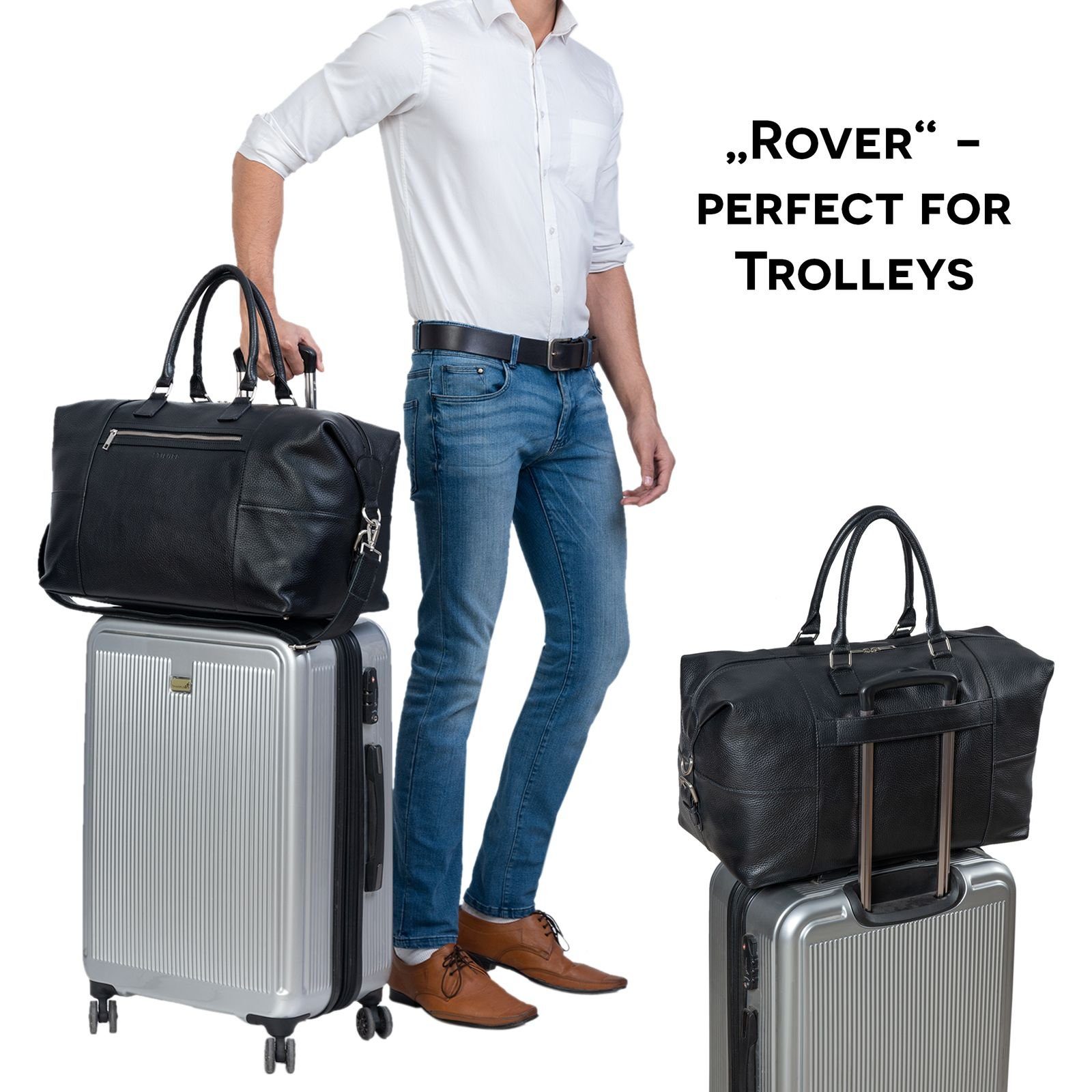 schwarz Reisetasche groß Leder STILORD Reisetasche "Rover"