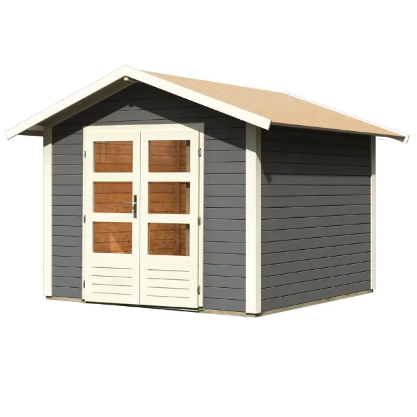 Karibu Gartenhaus Gartenhaus Systemhaus, Садовые сараи, Gartenhütte,Holzhaus, BxT: 274x274 cm, Wetterfest, langlebig und in elegantem Carbongrau behandelt