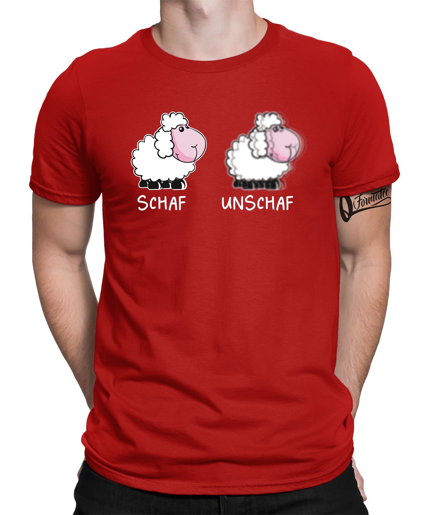 Quattro Formatee Kurzarmshirt Schaf Unschaf - Lustiger Spruch Statement Herren T-Shirt (1-tlg) Rot