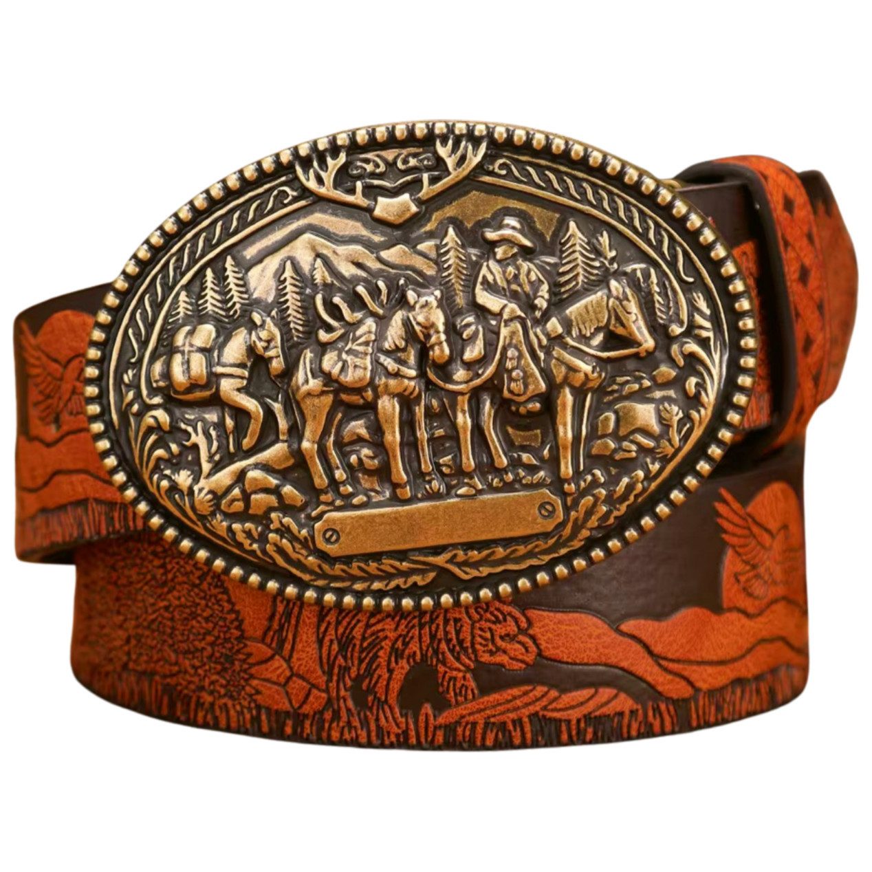 Ware aus aller Welt Koppelgürtel Rustikaler Western - Gürtel mit Cowboy Gürtelschnalle Wild West Buckle (1-St)