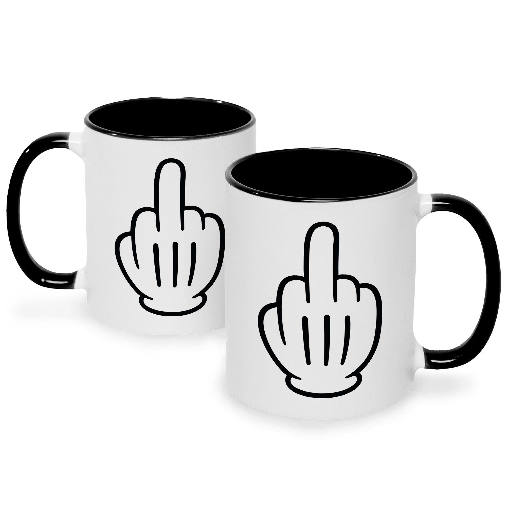 Motiv Schwarz Fingerzeichen, Geschenk Partner, GRAVURZEILE Familie mit für Weiß lustiges, Bedruckte bedrucktes Handzeichen Tasse Freunde & Keramik, - Tasse