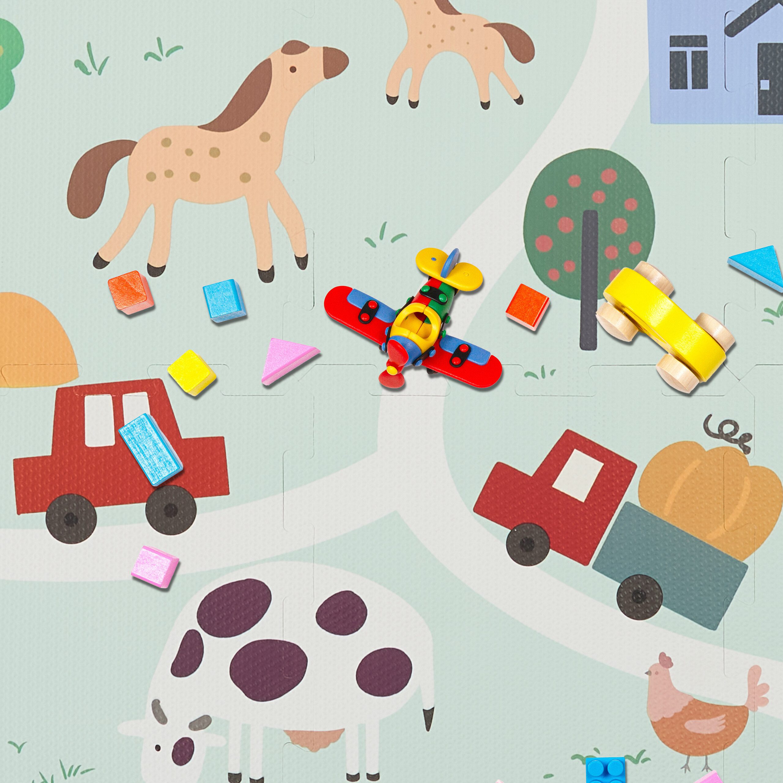 relaxdays Spielmatte Puzzlematte Farm