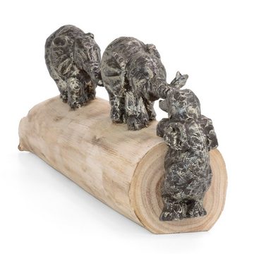 Moritz Skulptur Elefanten Familie Zusammenhalt 51 x 10 x 17 cm, Dekoobjekt Holz, Tischdeko, Fensterdeko, Wanddeko, Holzdeko