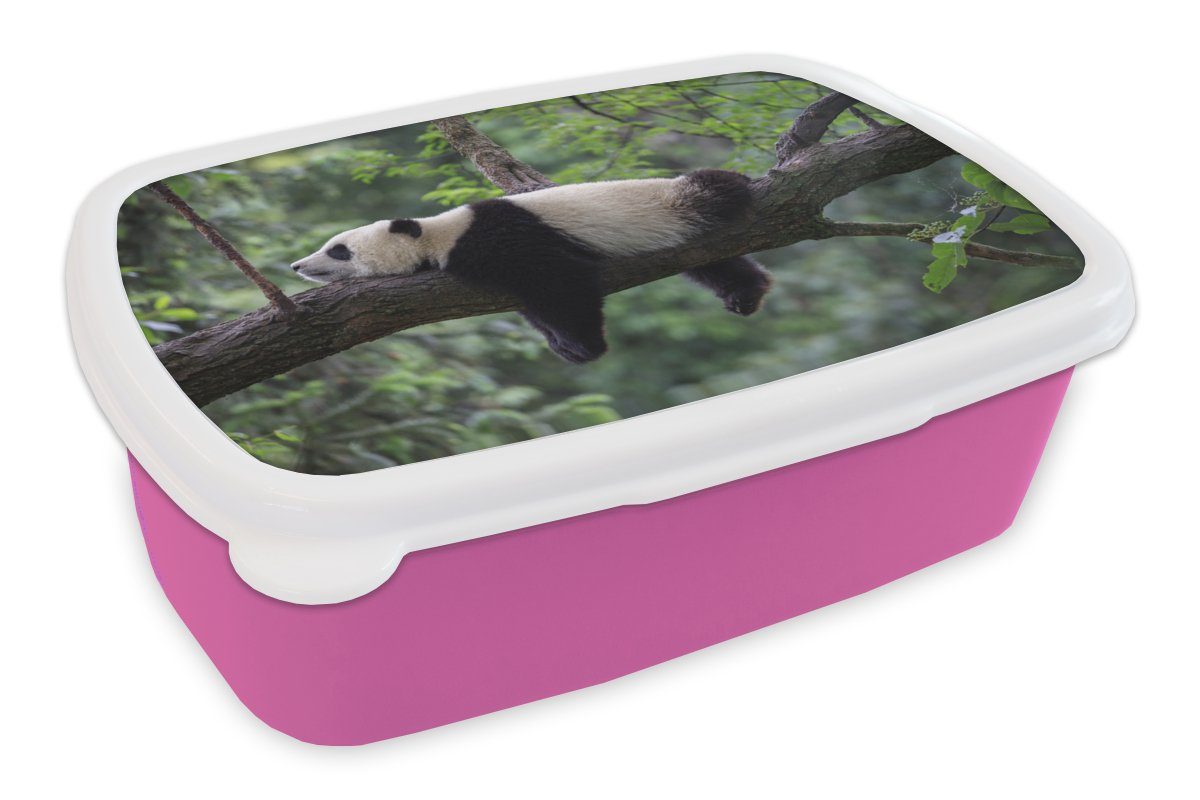 MuchoWow Lunchbox Panda - Baum - Tiere - Natur, Kunststoff, (2-tlg), Brotbox für Erwachsene, Brotdose Kinder, Snackbox, Mädchen, Kunststoff rosa | Lunchboxen