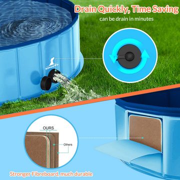 LENBEST Hundepool Schwimmbad für Hunde, Hundeplanschbecken Hundebad, (80CM Klappbares Haustier-Duschbecken), mit Umweltfreundlichem PVC rutschfest