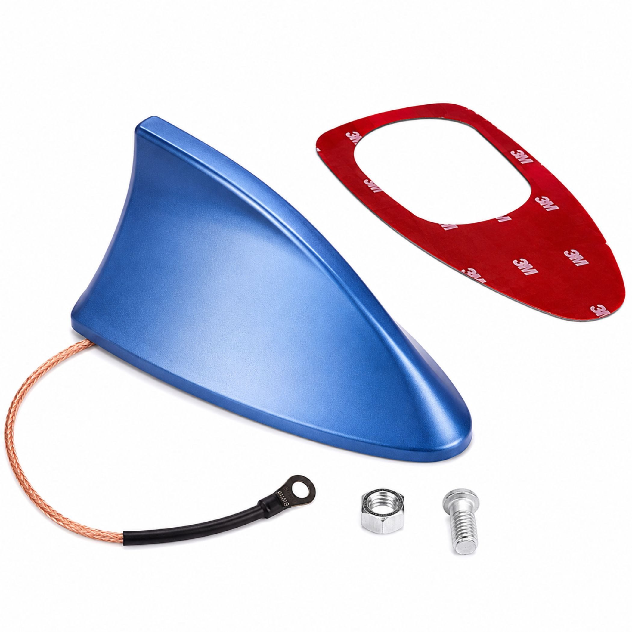 Bolwins I45C Auto Shark Antenne für AM/FM Empfang in Metallic-Hellblau Dachantenne (FM AM, für Auto / Fahrzeug, Verstärkung: 20 dB), Haifischflossen-Design AM/FM Empfang Wetterfest & UV-beständig
