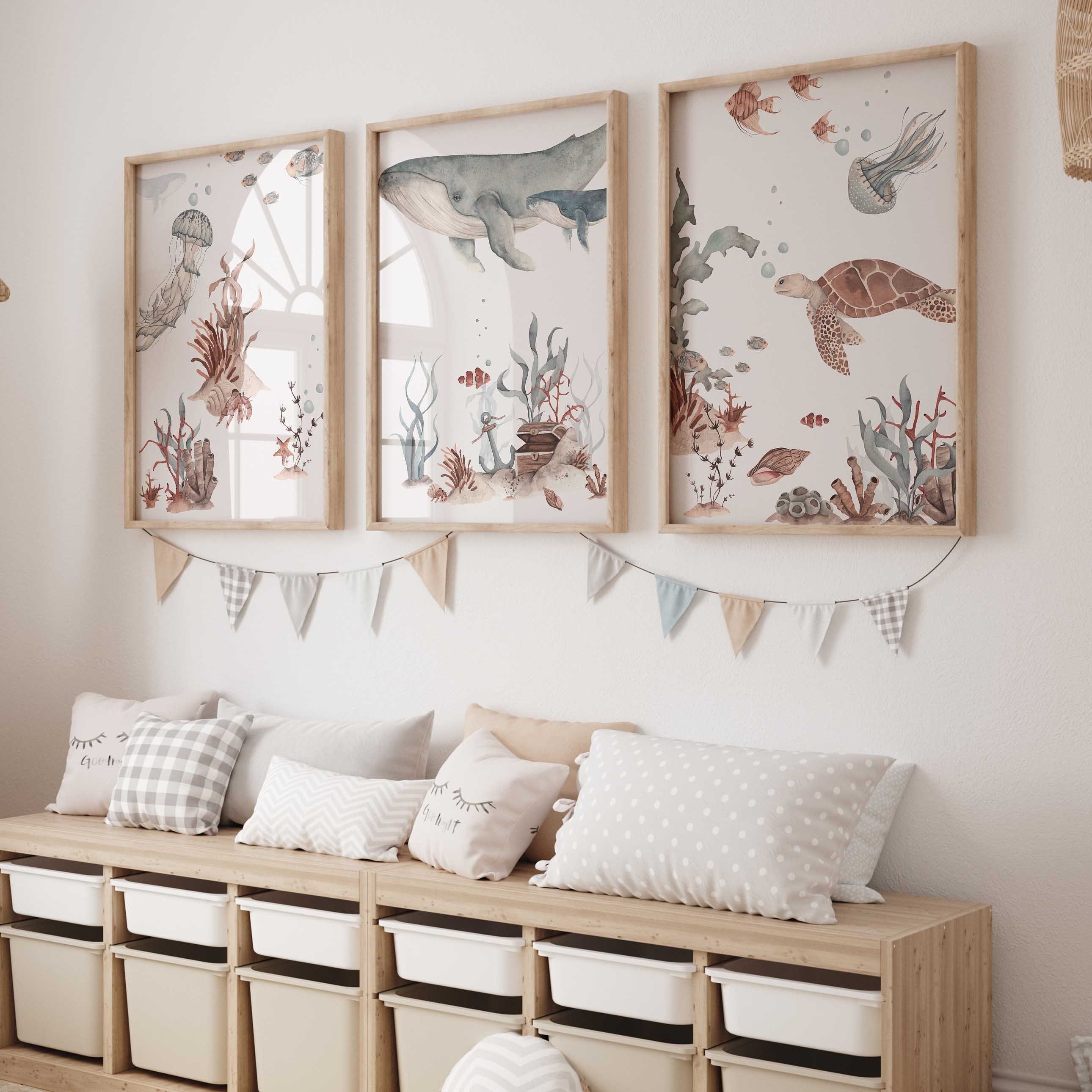 WANDKIND Tierposter Set - Niedliche Babyzimmer Deko Mit Bär, Hase & Fuchs (A3, Mit/ohne Rahmen)