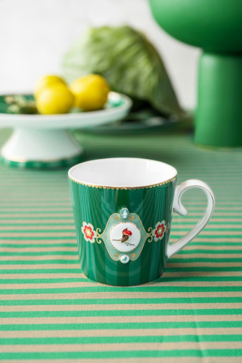 PiP Studio Becher Love Birds Medaillon Henkelbecher Stripes grün 0,25l, Bone China, Mug Large Love Birds Medaillon Stripes Emerald-Green 250ml – Bild 4 von 4