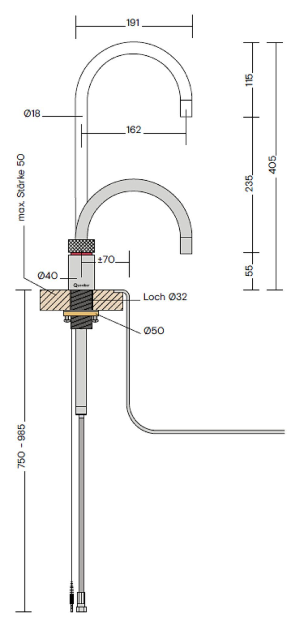 *inkl. Set mit QUOOKER JAHRE & 7 GARANTIE* COMBI Round Nordic single Voll-Edelstahl Küchenarmatur tap Reservoir CUBE