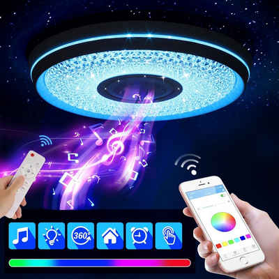 iscooter Deckenleuchte 60W LED Deckenlampe RGB Dimmbar Bluetooth Lautsprecher Fernbedienung, LED fest integriert, Tageslichtweiß, RGB, Ø40cm, 256 RGB Farbwechsel für Schlafzimmer Kinderzimmer Wohnzimmer