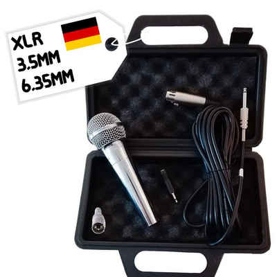 TronicXL Mikrofon Mikrofon dynamisch XLR 3,5mm 6,35mm + Koffer + Kabel Set silber Gesang