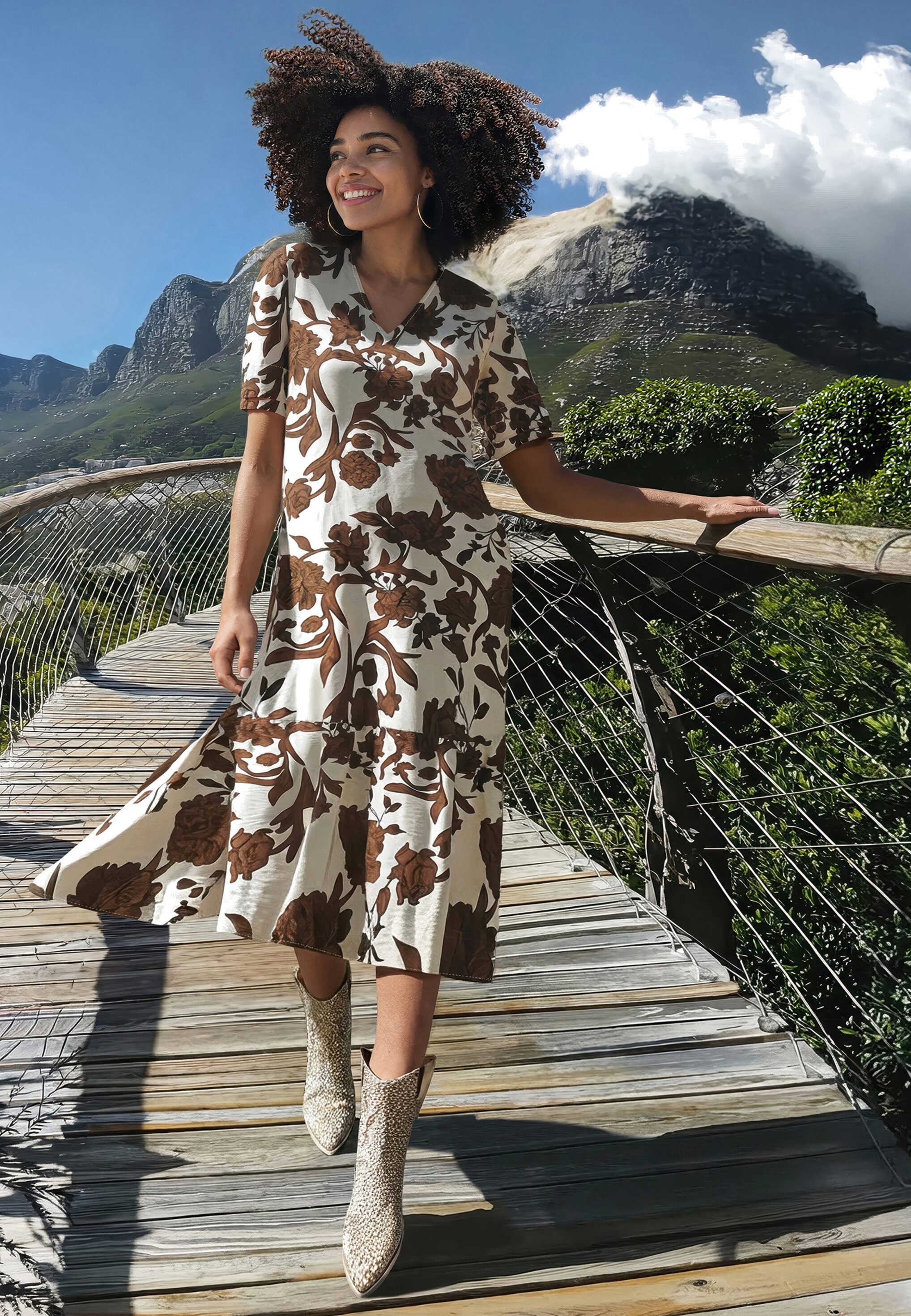 Cartoon Midikleid Damen mit Volant