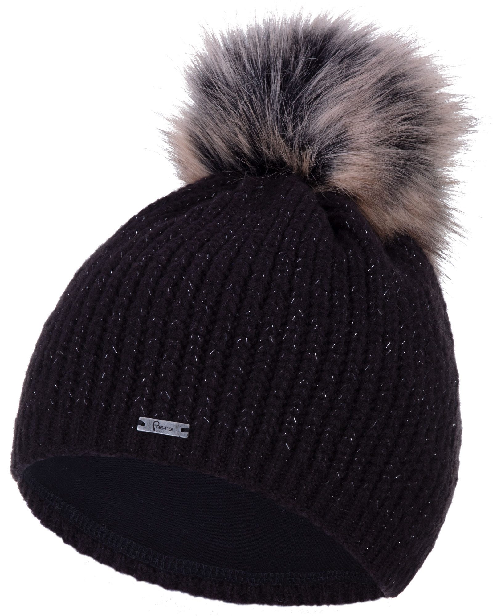 Faera Bommelmütze (1-St) Damen Bommelmütze Wintermütze gefüttert leichter Glitzer Fleecefutter