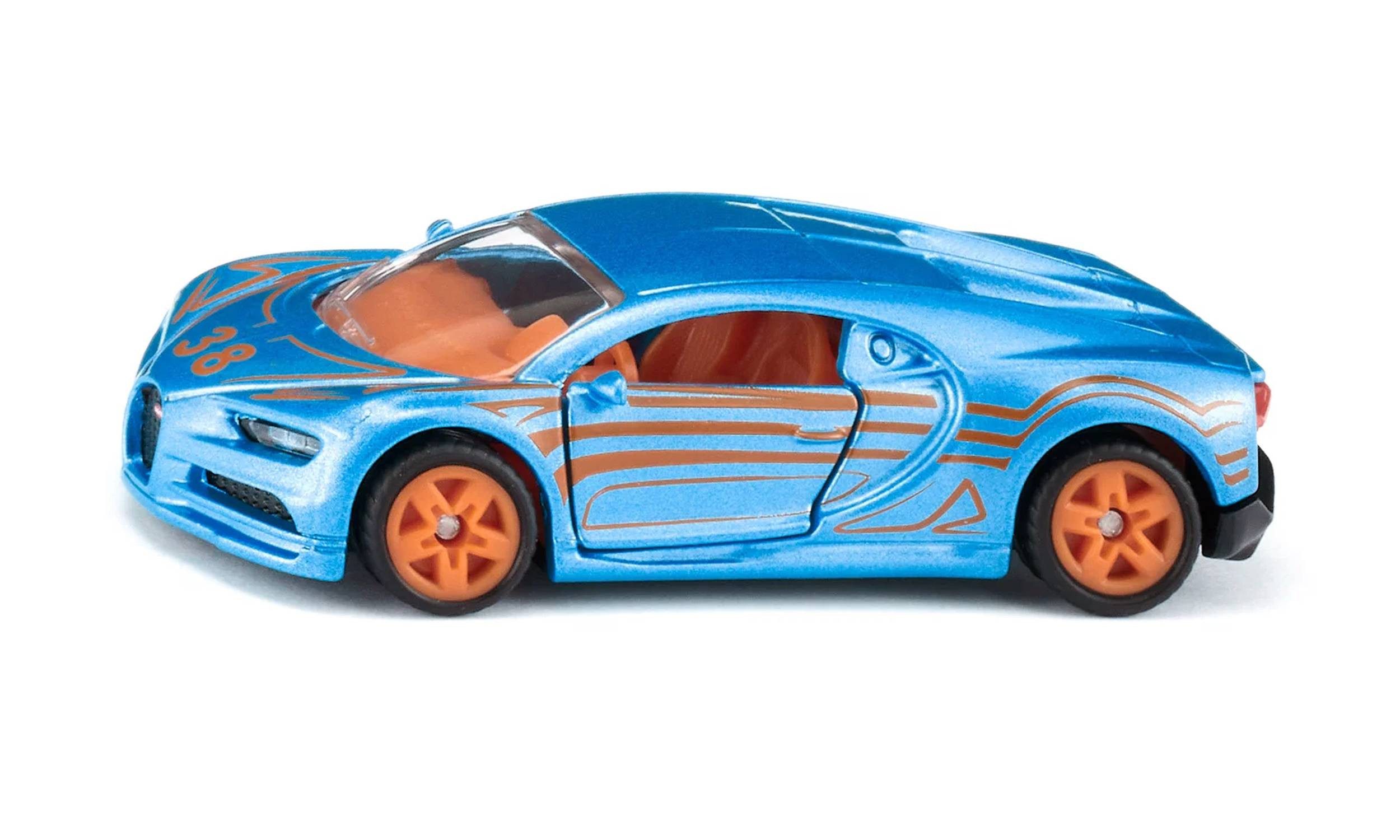 Siku Spielzeug-Auto Supersportwagen Modell mit zu öffnenden Türen, Türen zum Öffnen, gummierte Räder, orangefarbener Innenraum