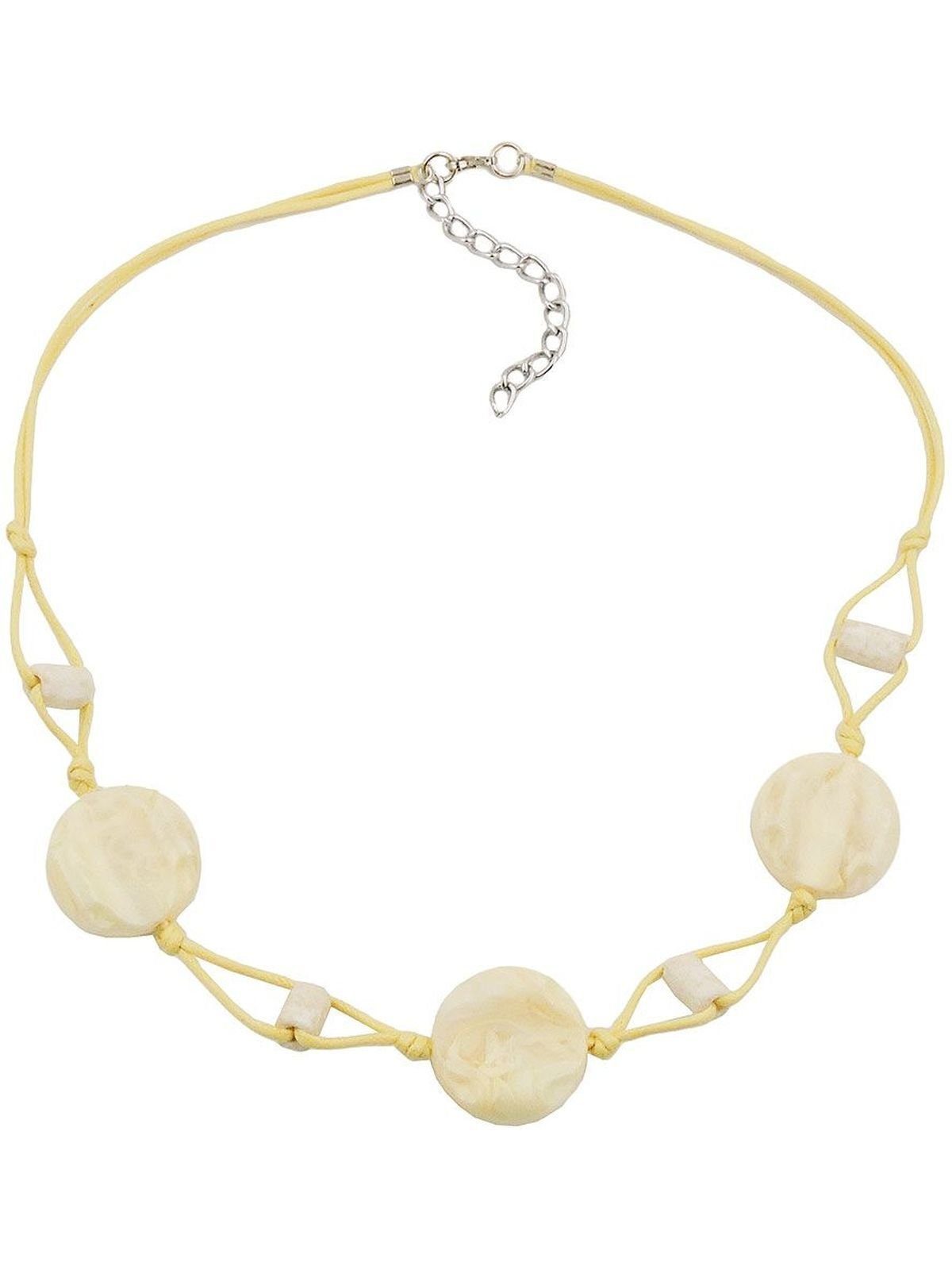Perlenkette creme-beige-marmoriert Kunststoff 45cm Scheibe gelb Gallay 3x Kordel (1-tlg)