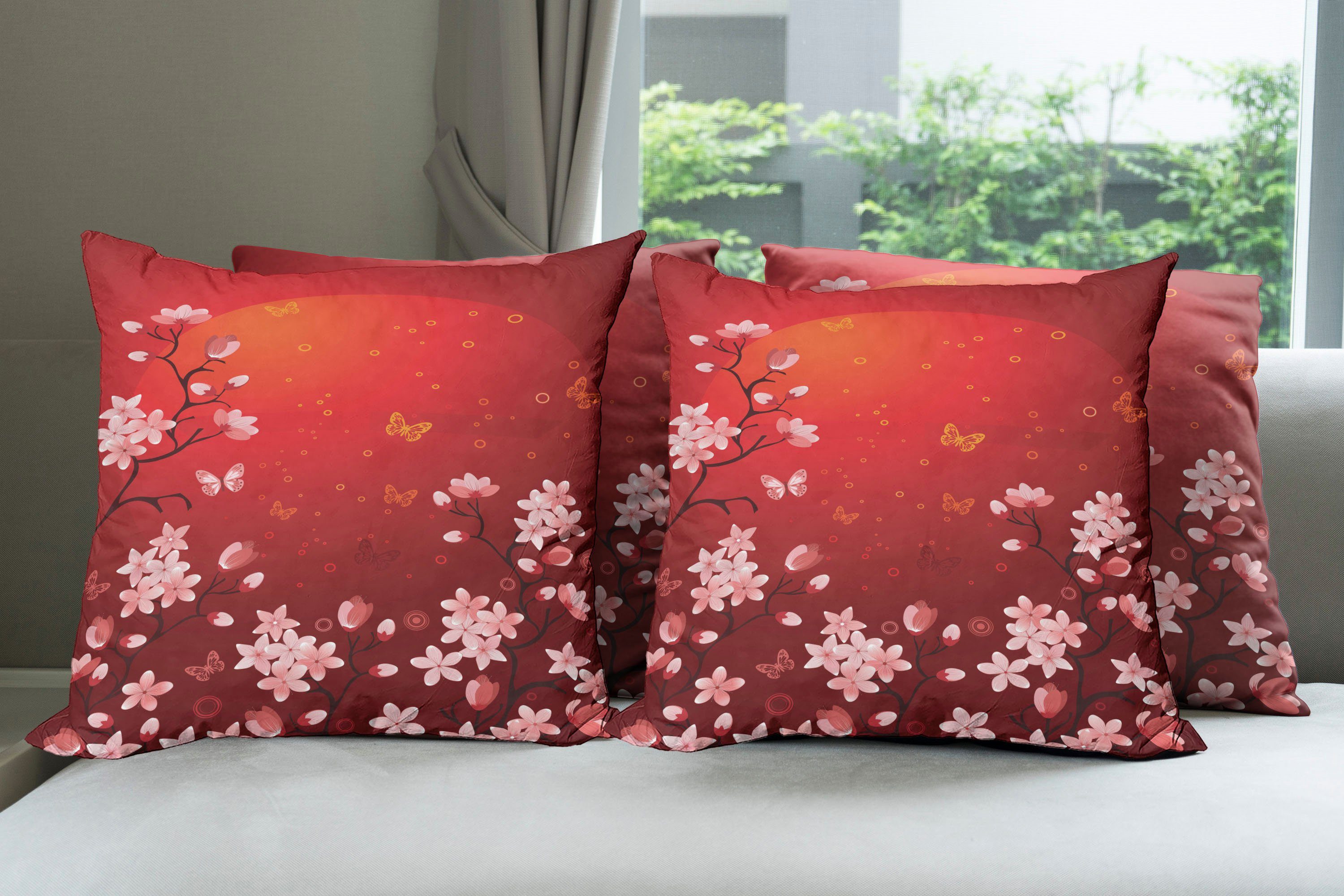 Kissenbezüge Modern Accent Doppelseitiger Digitaldruck, rot Sakura Abakuhaus Stück), (4 und Sonnenuntergang Abstrakter