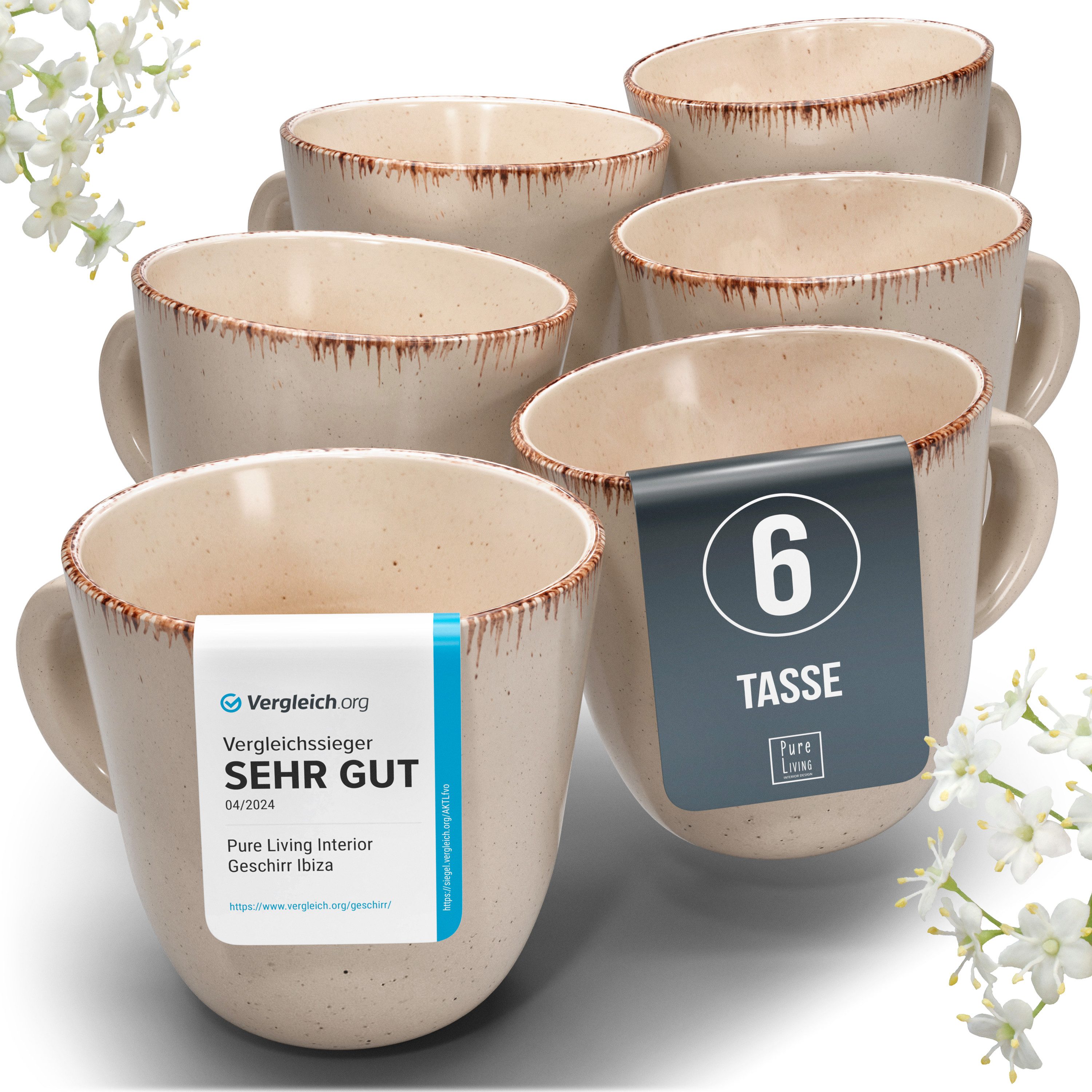 Geschirr-Set Pure Living Becher 6er 460ml »Rustic«, Steingut, Beige