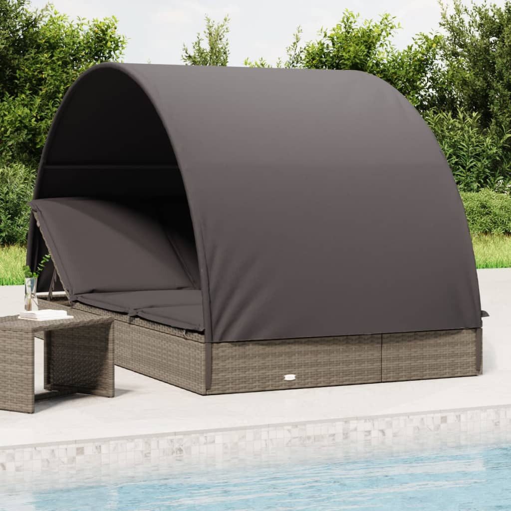furnicato Gartenliege 2-Personen Sonnenliege mit rundem Dach 211x112x140 cm Grau, Witterungsbeständiges Garten-Sofabett mit verstellbarer Sitzfläche