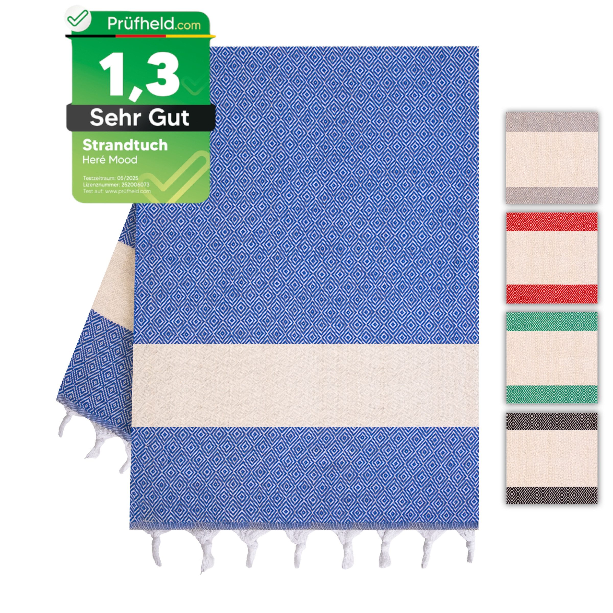 herémood Saunatuch XXL Hamamtuch 100x180 cm – Leichtes Saunatuch aus 100% Baumwolle, (schnelltrocknend & saugstark, Sehr Gut getestet, 1er & 2er-Set, ideal für Strand, Sauna & Wellness – Blau, 1-St)