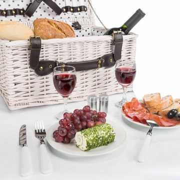 Goods+Gadgets Picknickkorb Weidenkorb (Picknick Geschirr, Besteck, Gläsern, Korkenzieher), für 2 Personen