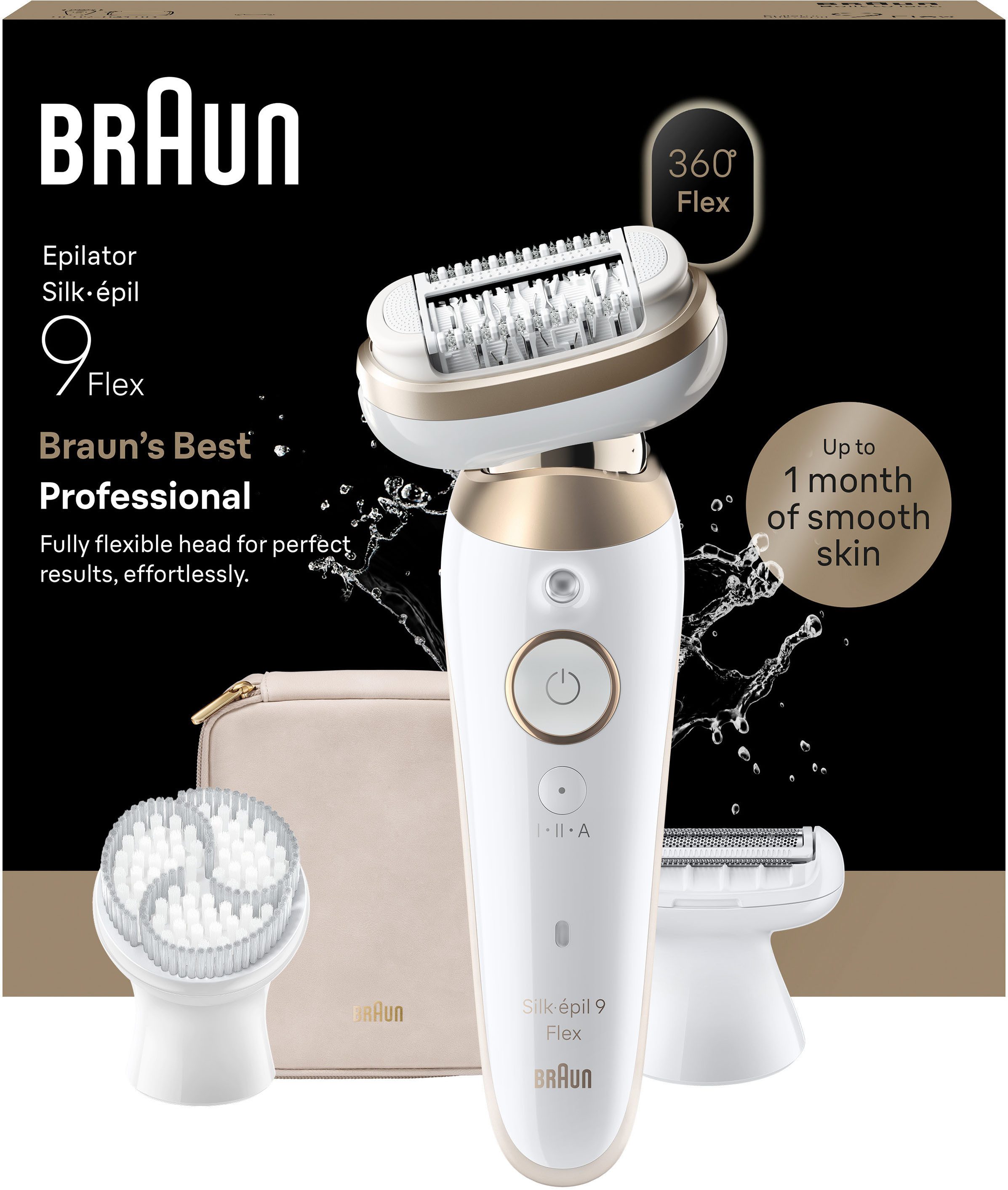 Braun Epilierer Silk-épil 9 SES9-060 3D, 360° Flex, Wet & Dry, SmartLight, Rasieraufsatz, Trimmeraufsatz