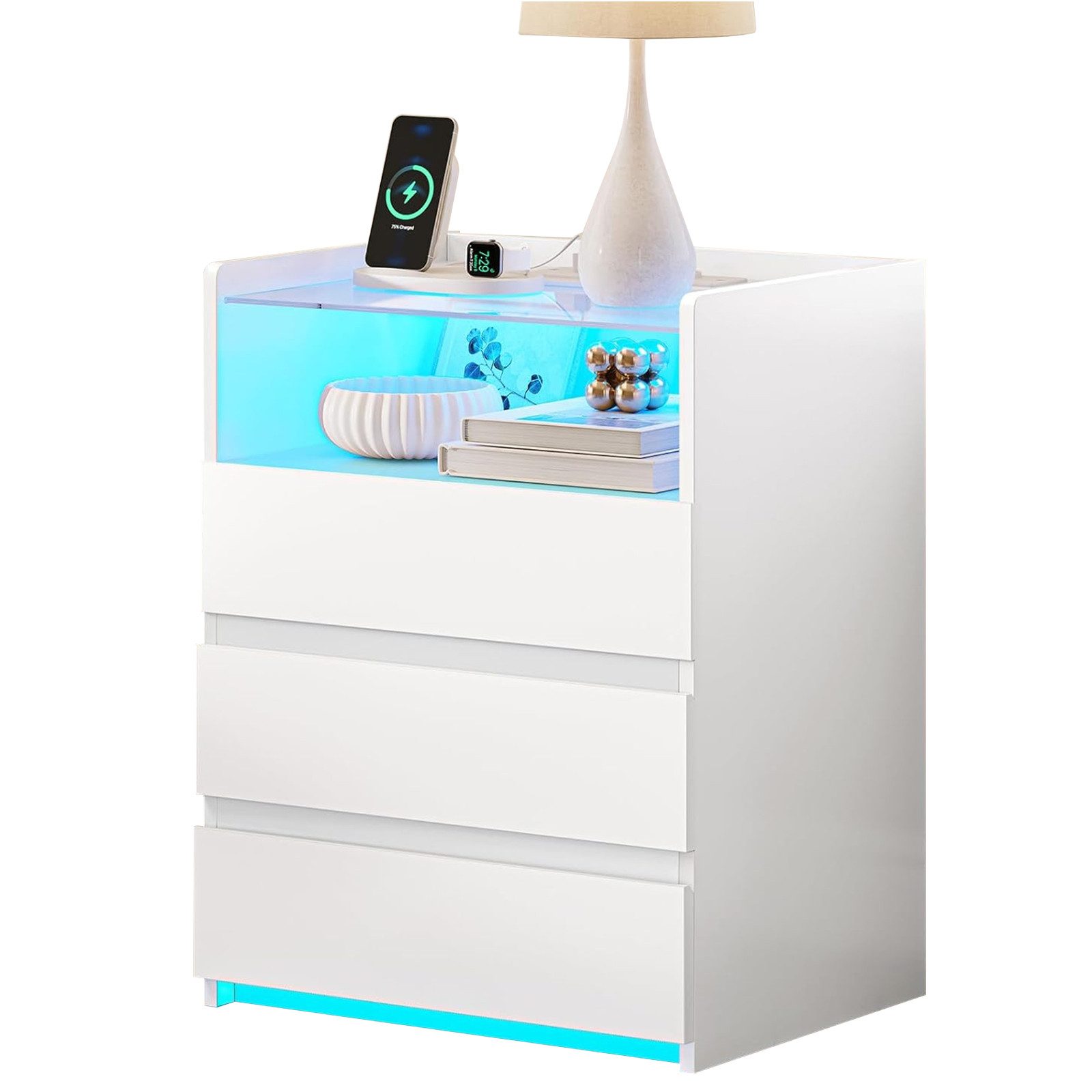 MSMASK Nachttisch mit LED-Beleuchtung und Steckdosen, günstig online kaufen