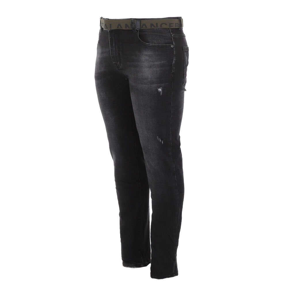 Destroyed-Look in Stretch Ital-Design Schwarz Stretch-Jeans Jeans Herren Freizeit