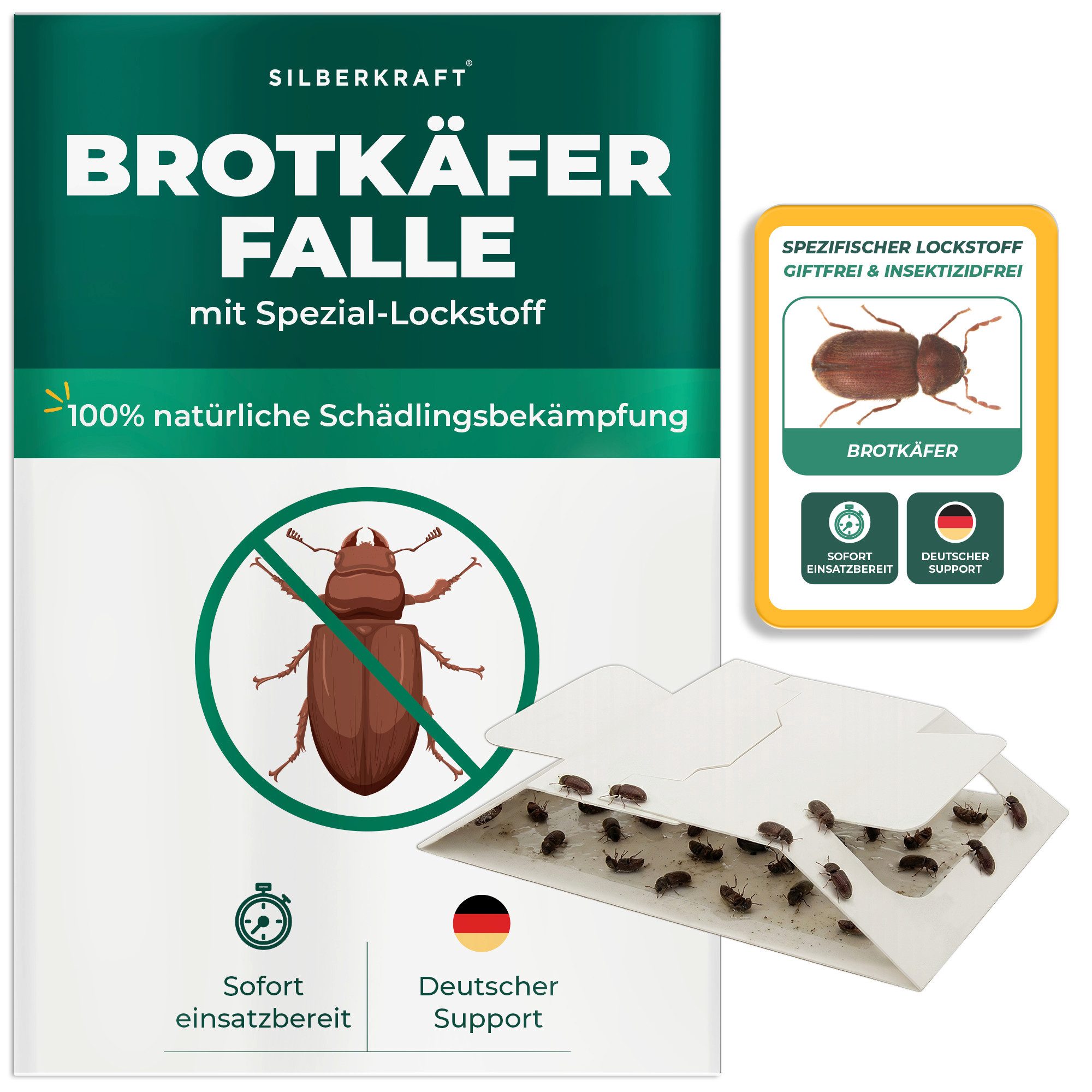 Silberkraft Insektenfalle Brotkäferfalle – Universal-Klebefalle mit Lockstoff, Extrastarke Klebefläche, einfache Anwendung – Bild 3 von 5