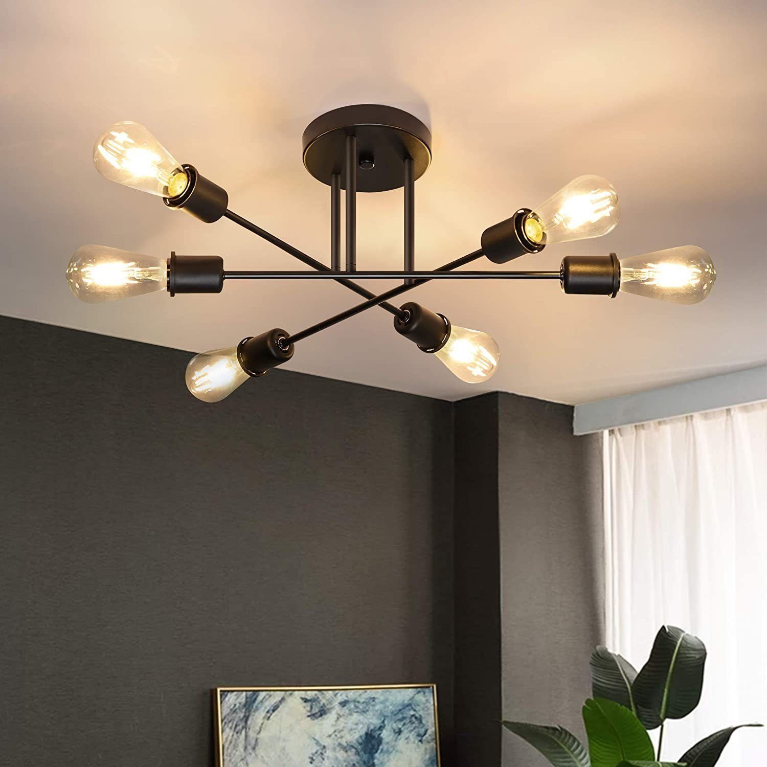 ZMH Deckenleuchten »Deckenlampe Vintage Deckenleuchte Retro 6 Flammig«, Wohnzimmerlampe Industrie E27 Kronleuchter Schlafzimmerlampe Industriellampe Esstischlampe Rustikal Stil (ohne Leuchtmittel), Matt-Schwarz