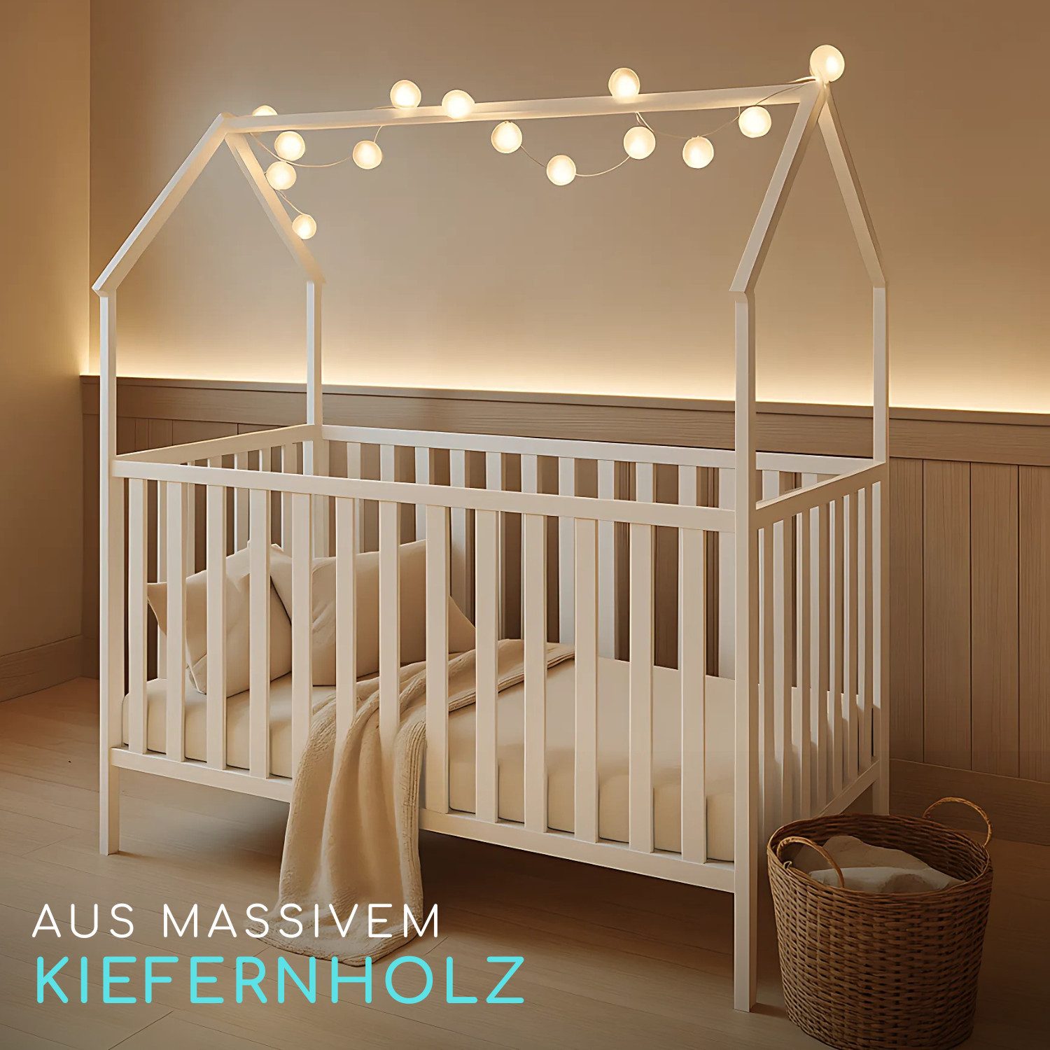 Alavya Home® Babybett ELLA 60x120 cm aus Massivholz Kiefer Weiß – Höhenvers günstig online kaufen