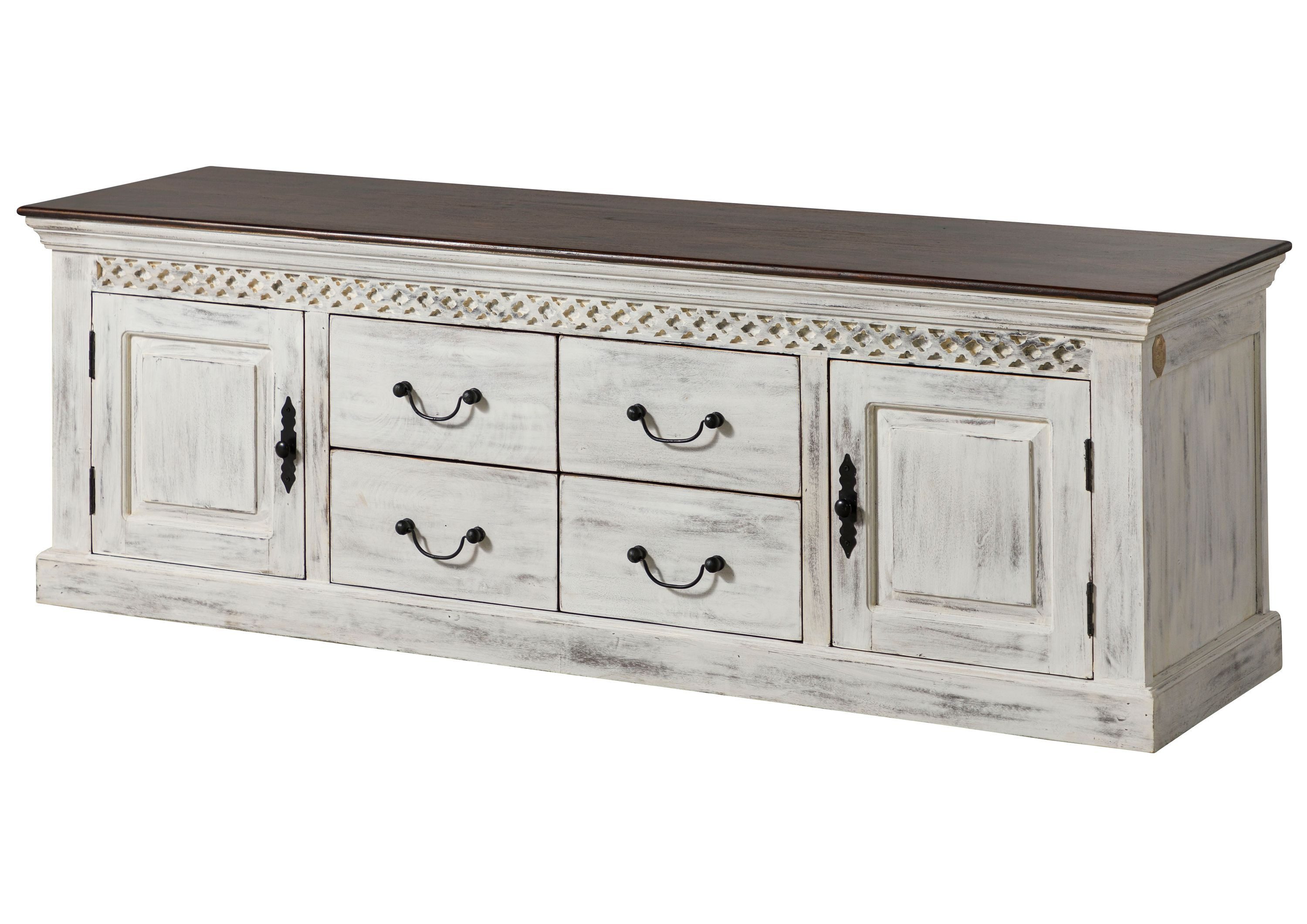 Massivmoebel24 TV-Board (Massivholz), Mango / Akazie 180x50x60 weiß gewachst CASTLE-ANTIK #104