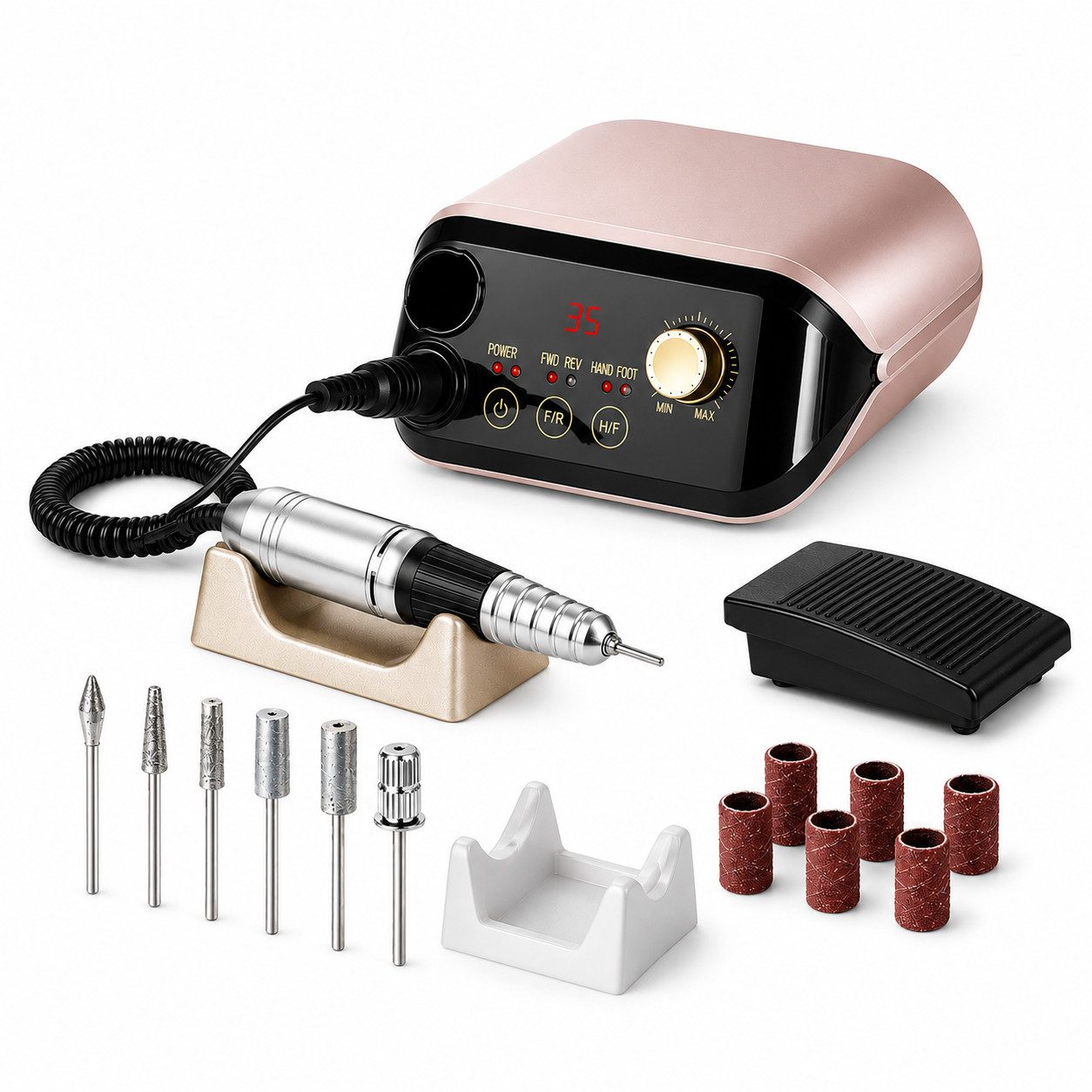 Toomoke Maniküre-Pediküre-Set Profi Nagelfräser Elektrisch 35000 U/min, Nagelfeile für Gelnägel Acryl UV Gel Maniküre Pediküre, mit Fußpedal & Fräseraufsätzen