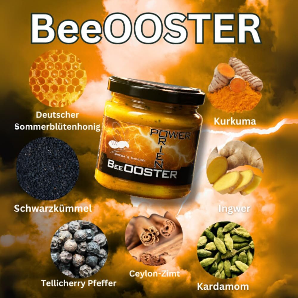 Grega´s Imkerei Honig Orient BeeOOSTER Power Honigzubereitung, 1 x 250 g, 1 St. (Glas, Honig mit Kurkuma, Schwarzkümmel, Zimt & Ingwer), Cremiger gewürzhonig aus deutscher Familienimkerei