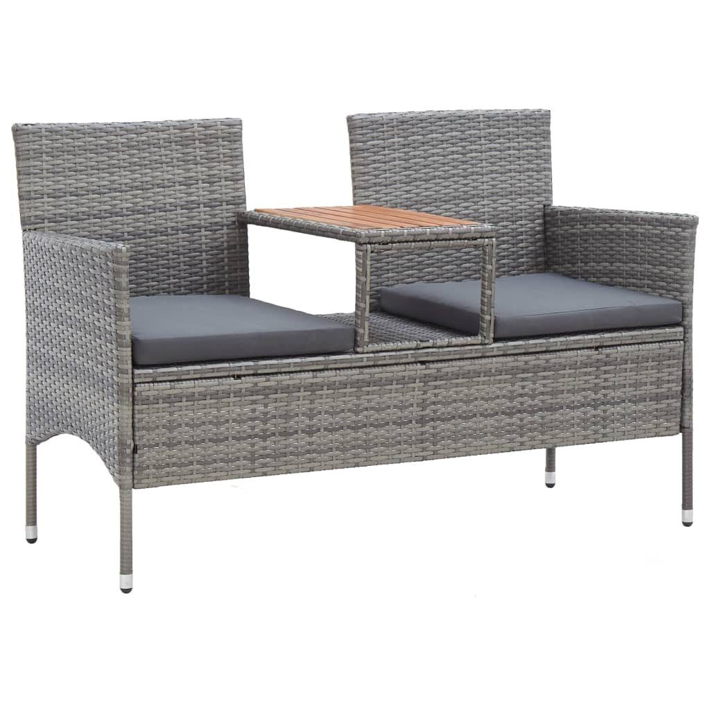 vidaXL Gartenbank 2-Sitzer-Gartenbank mit Teetisch 143 cm Poly Rattan Grau (1-St)