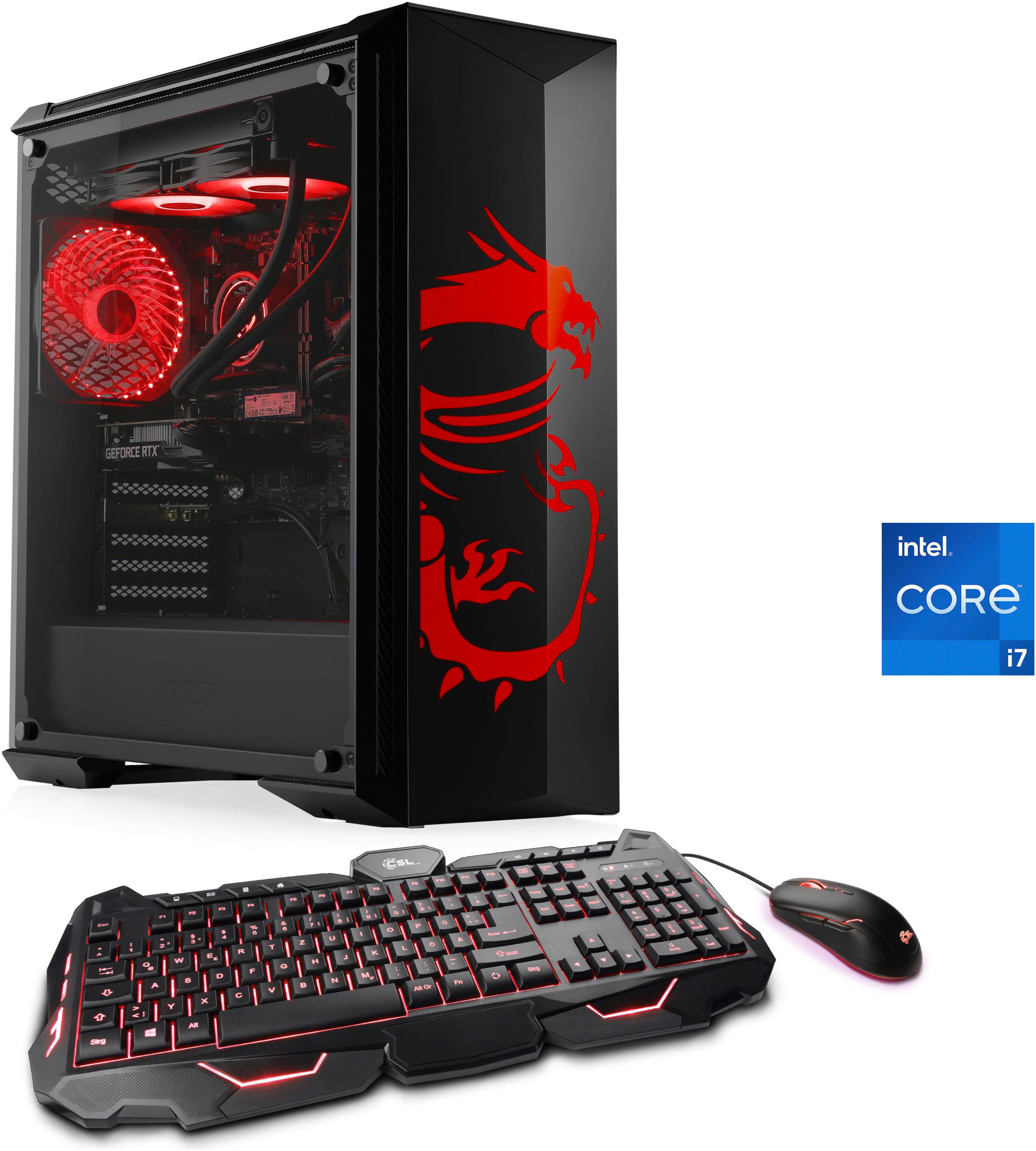 CSL HydroX V29563 MSI Dragon Advanced Edition Gaming-PC (Intel Core™ i7-14700F, GeForce RTX 4060 8 GB, 16 GB RAM, 1000 GB SSD, Wasserkühlung)