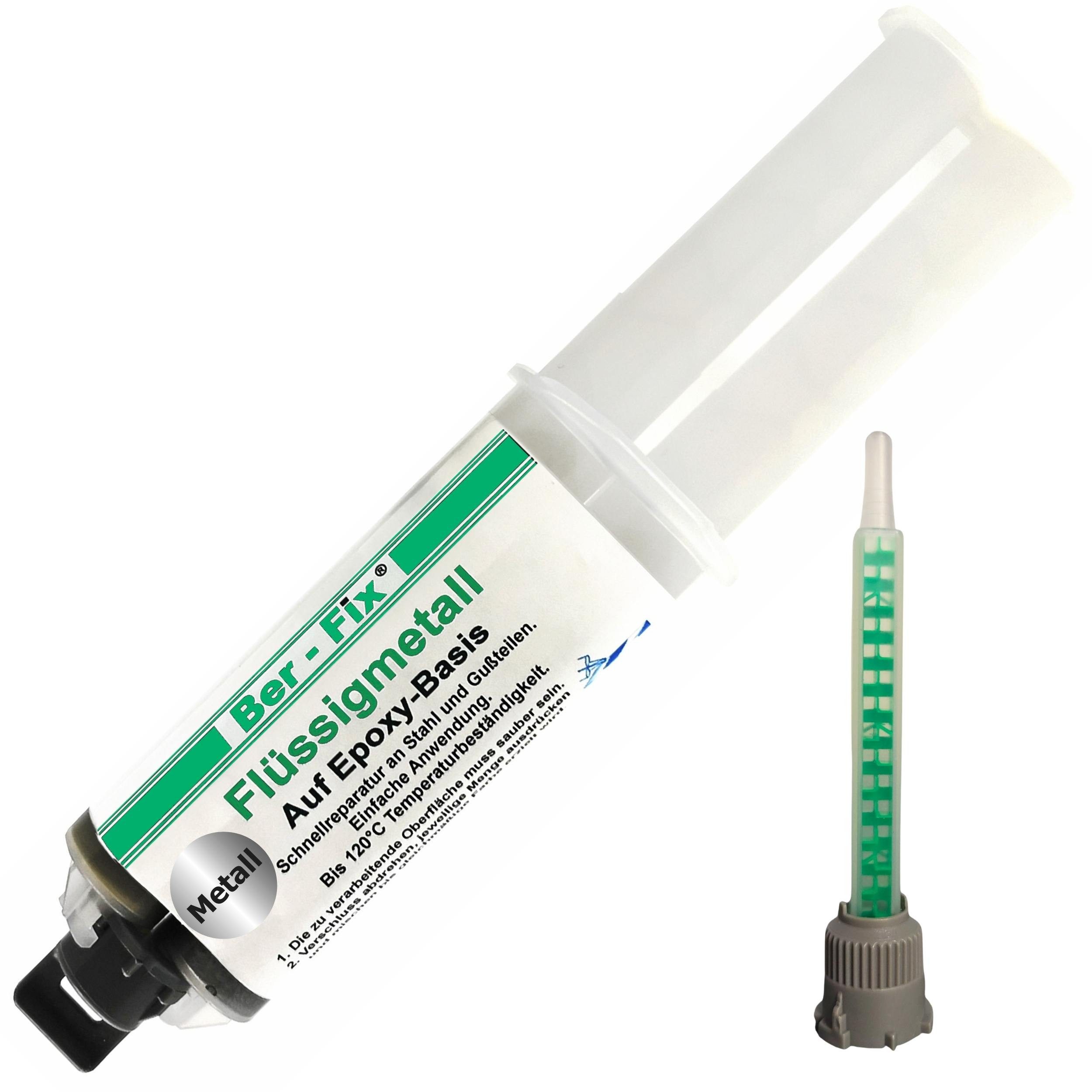 Ber-Fix 2-Komponentenkleber Flüssigmetall 25 g – 2K Epoxid Metallkleber, (2-tlg), metallgefüllt, spaltfüllend, hitzebeständig bis 120 °C