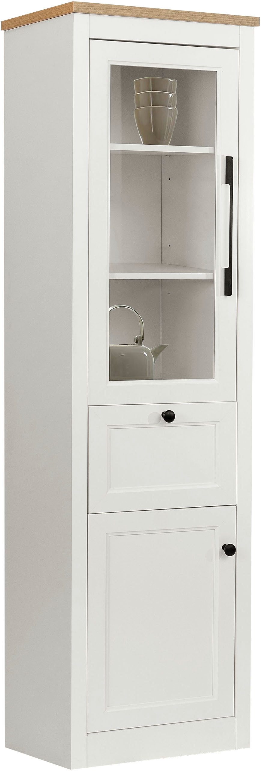 OTTO home Vitrine Ismund aus MDF, mit Holz-Zierleiste, schwarzen Metallgriffen, Höhe 180,5 cm
