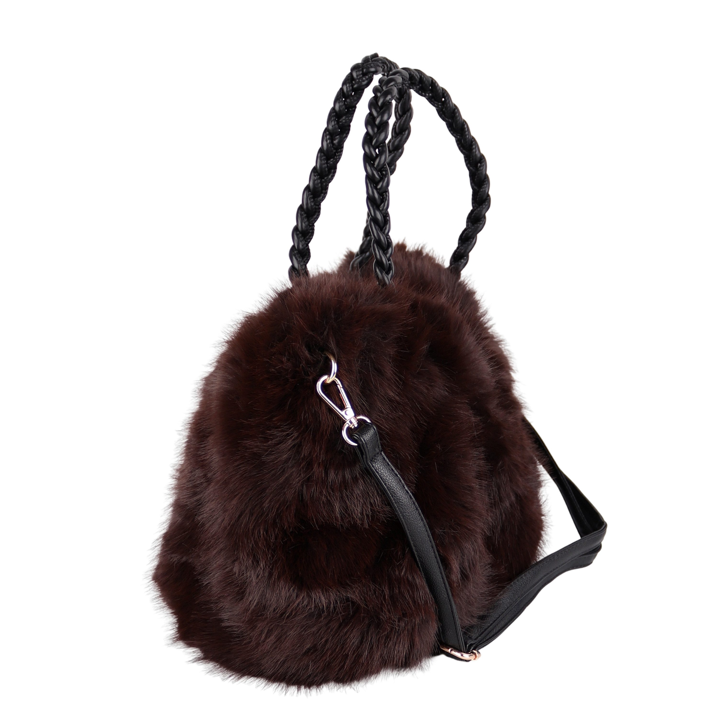 MIRROSI Henkeltasche Damen Handtasche in Felloptik 35x25x10 cm, flauschige Shopper Tasche mit langem Riemen – Bild 2 von 5