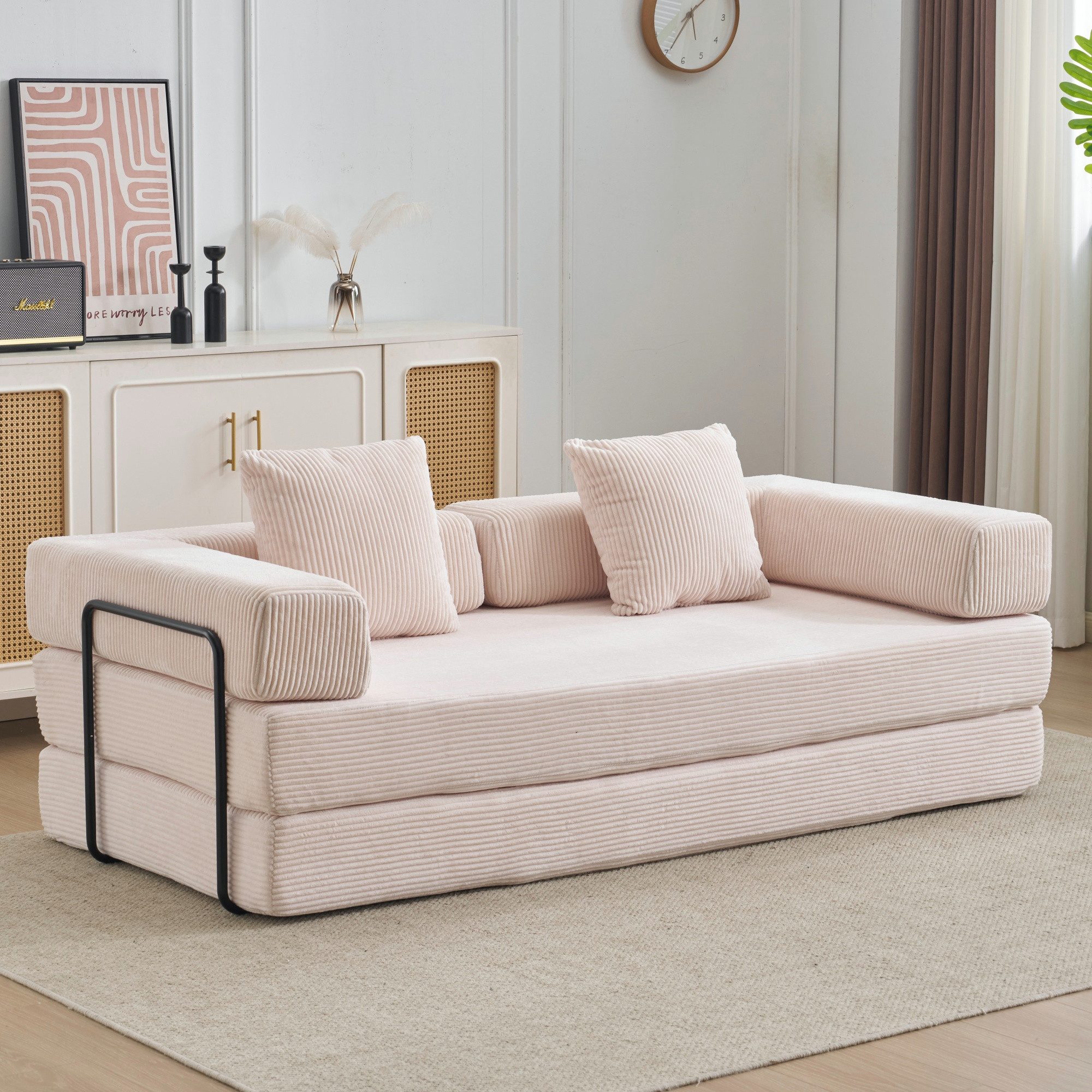 Vankel Loungesofa Faltbares Schlafsofa, bequemes Cord Bodensofa für kleine Räume, 4-in-1 Klappsofa für Wohnzimmer, Schlafzimmer, Büro oder Gäste