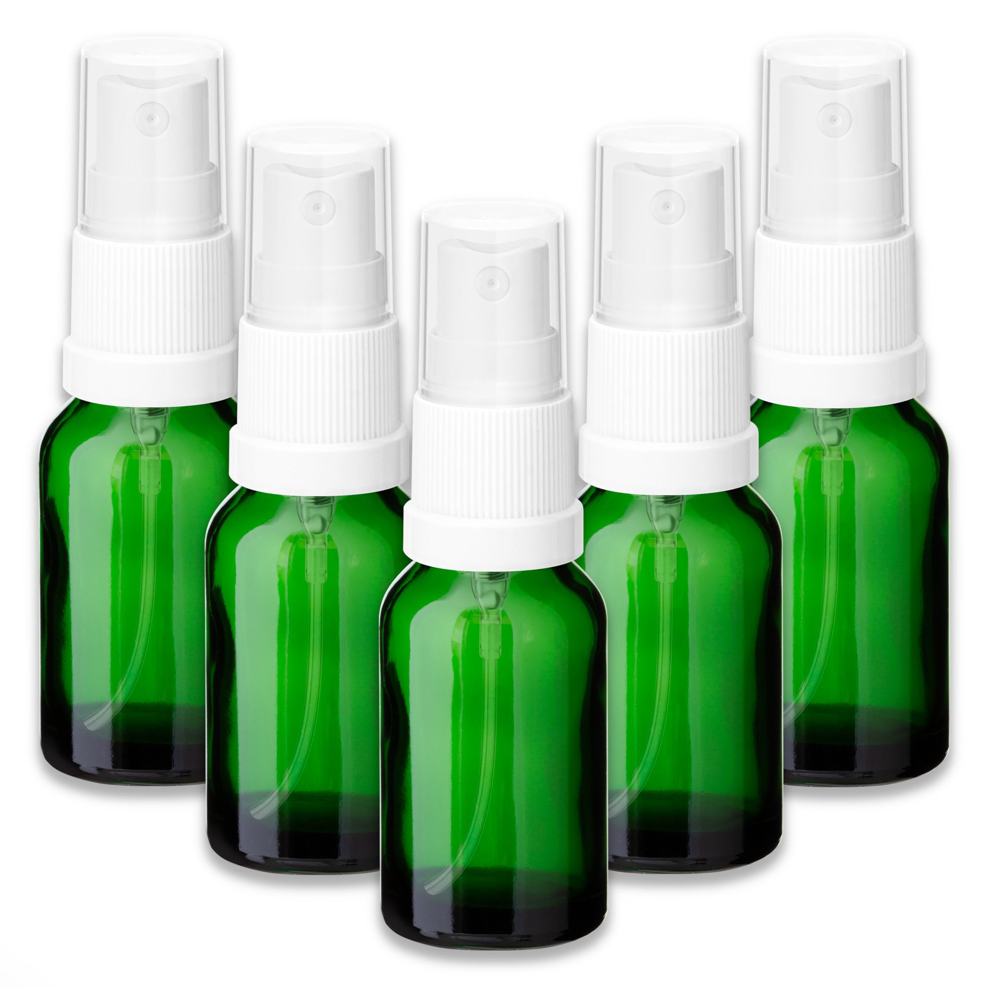 Zerstäuberflasche 5x Grüne Glasflasche 15 ml mit weißem Zerstäuber Sprühkopf Spray leer