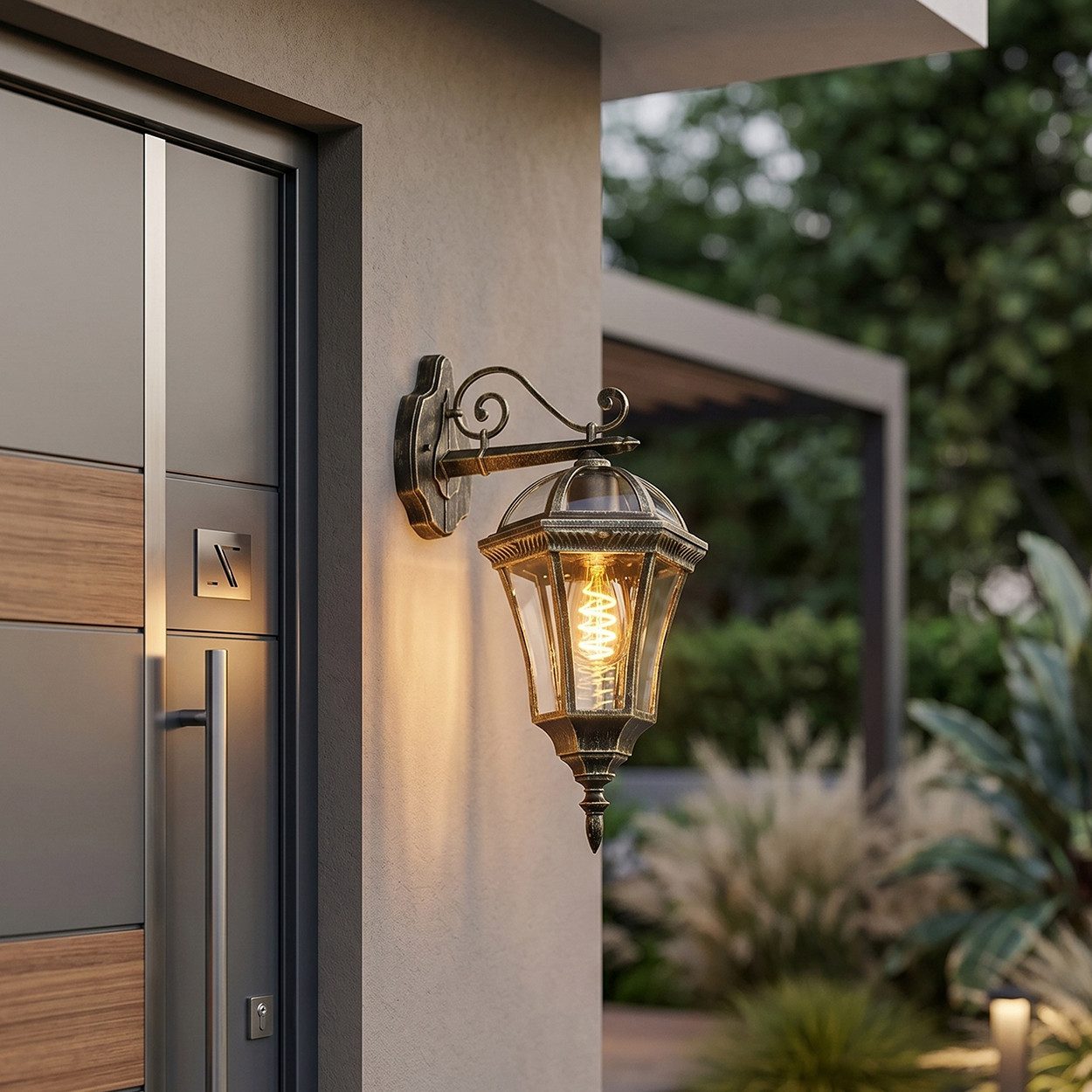 hofstein Außen-Wandleuchte Außenwandlampe aus Metall/Glas in Gold/Schwarz/Klar, ohne Leuchtmittel, Außenwandleuchte im Retro/Vintage/Antik/Landhaus-Design, E27, IP44