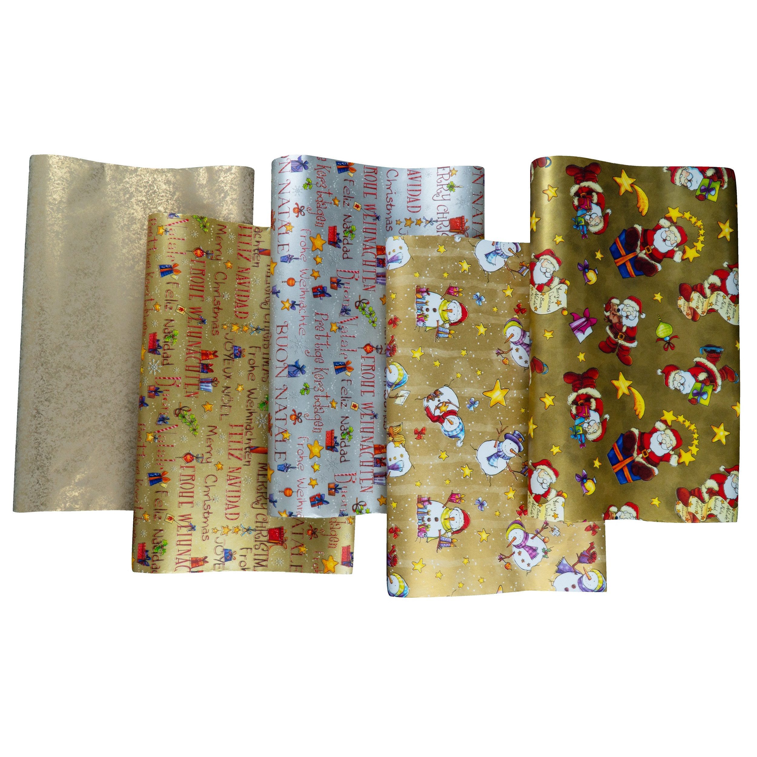 hrb Geschenkpapier Geschenkpapier Weihnachten - 5 Stück à 2m, Weihnachtspapier, 5 verschiedene Motive