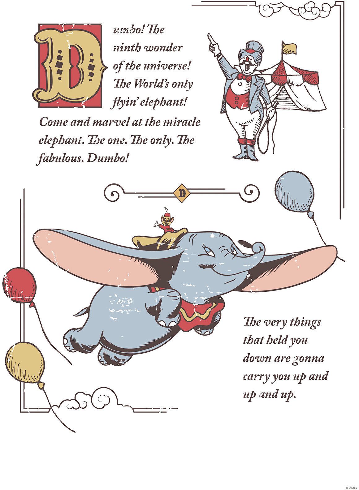 Komar Leinwandbild Dumbo the Flying Elephant - Größe 40 x 60 cm, Disney (1 St), Keilrahmenbild mit Echtholzrahmen, Kinderzimmer