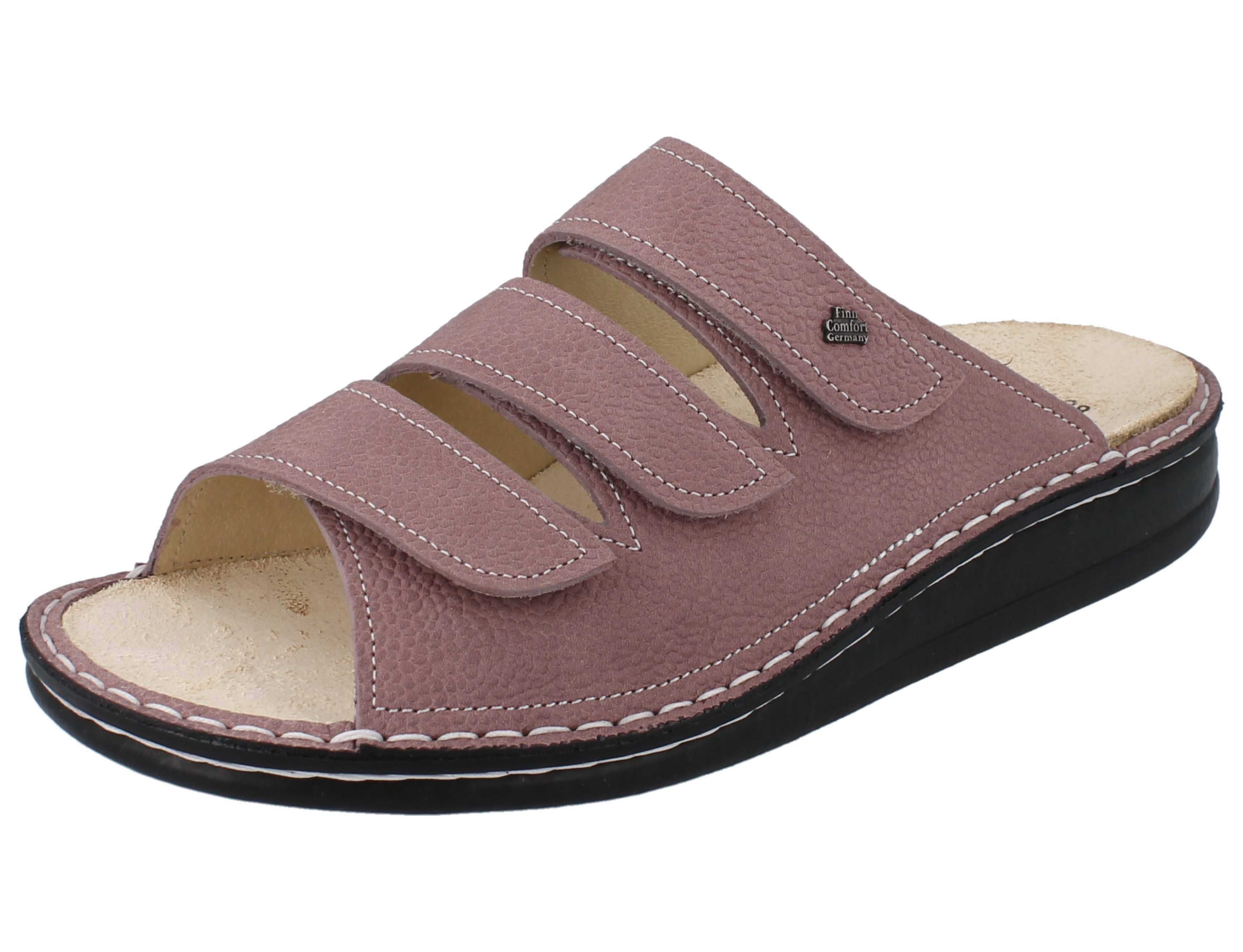 Finn Comfort FINN COMFORT Korfu Damen Pantolette rose genarbtes Nubukleder - Pantolette Wechselfußbett