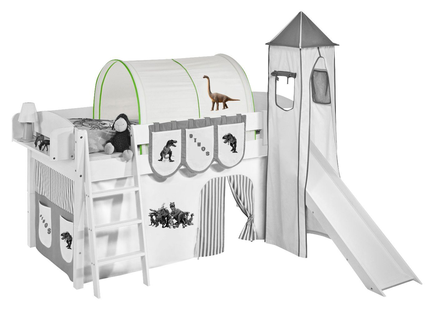 Lilokids Betttunnel Tunnel Dinos Braun Beige - für Hochbett, Spielbett und Etagenbett