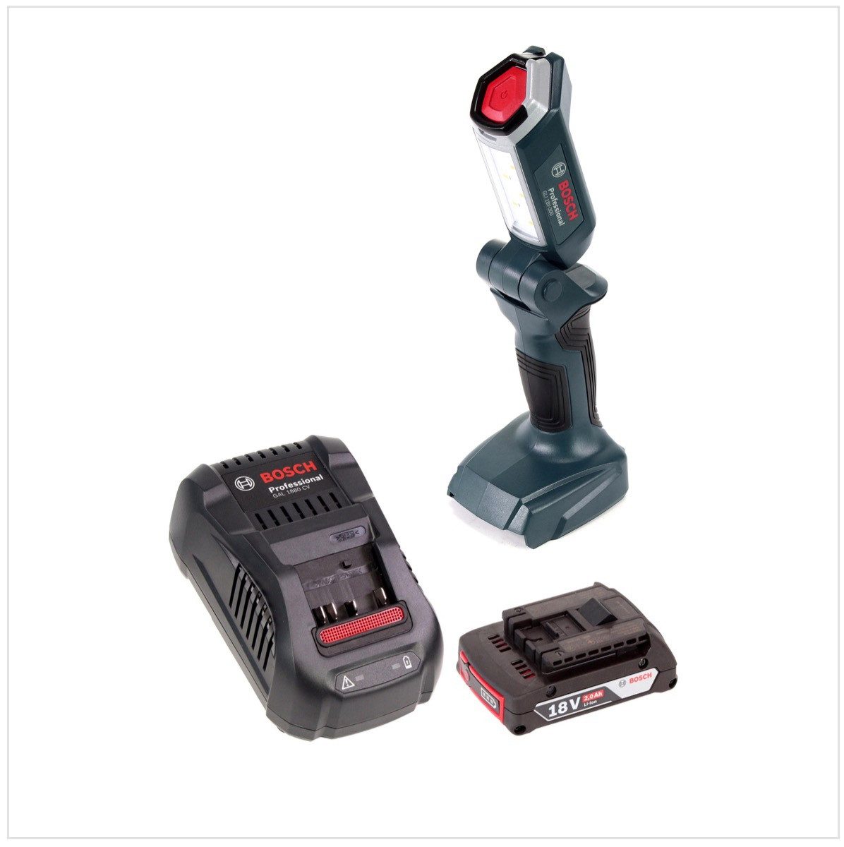 Bosch Professional Baustrahler GLI 18V-300 Akku LED Lampe 18V 300lm + 1x 2,0 Ah Akku + Ladegerät