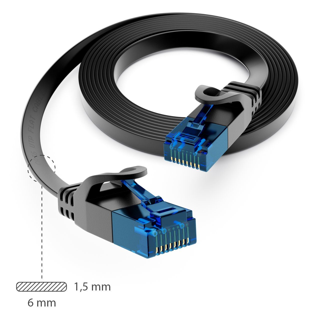 deleyCON 10x 2m CAT6 Flaches Netzwerkkabel 1,5mm Flachbandkabel U-UTP RJ45 Bunt LAN-Kabel